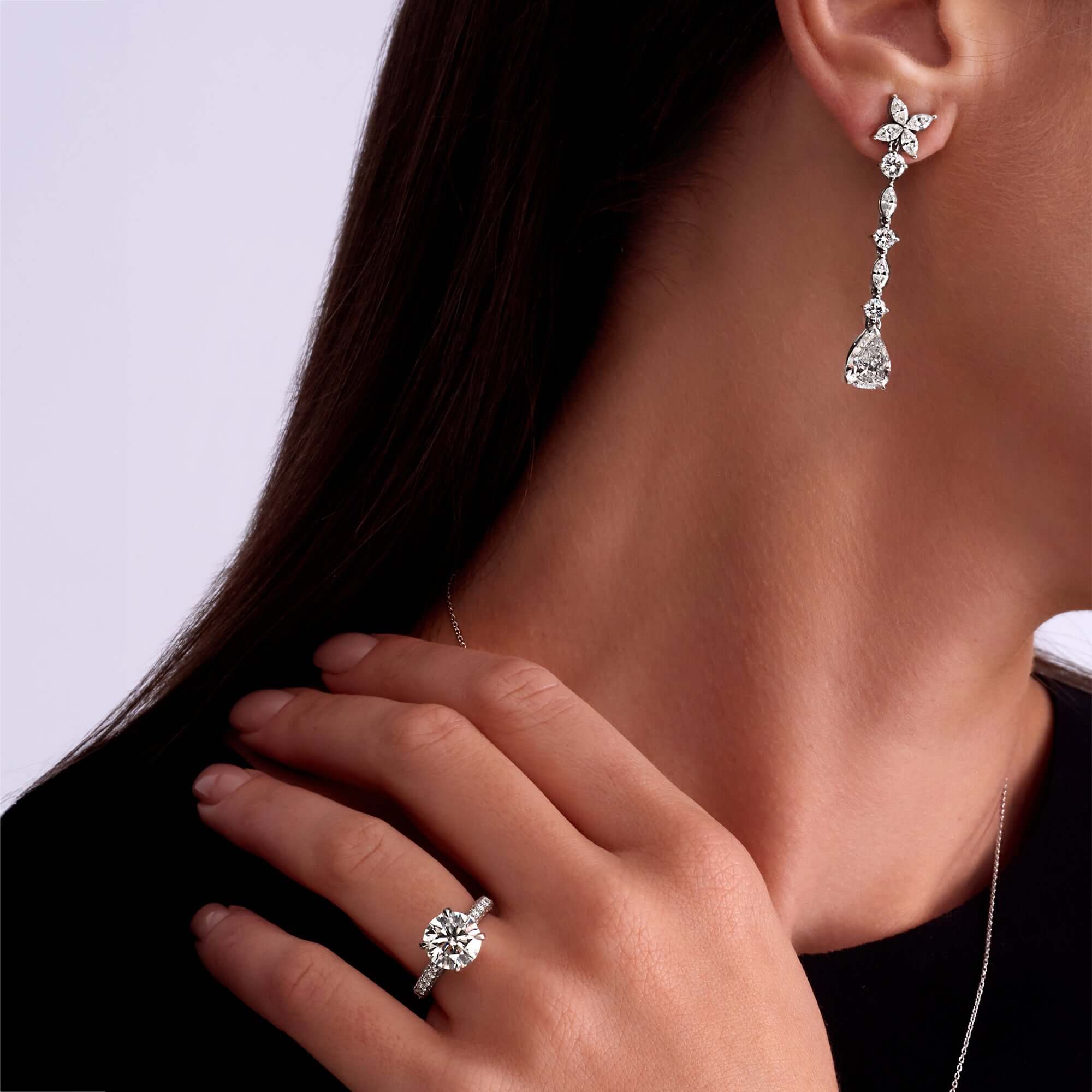 7.25 CT. Mixed Cut Diamond Dangle Earrings in 14K White Gold - Teardrop Earring