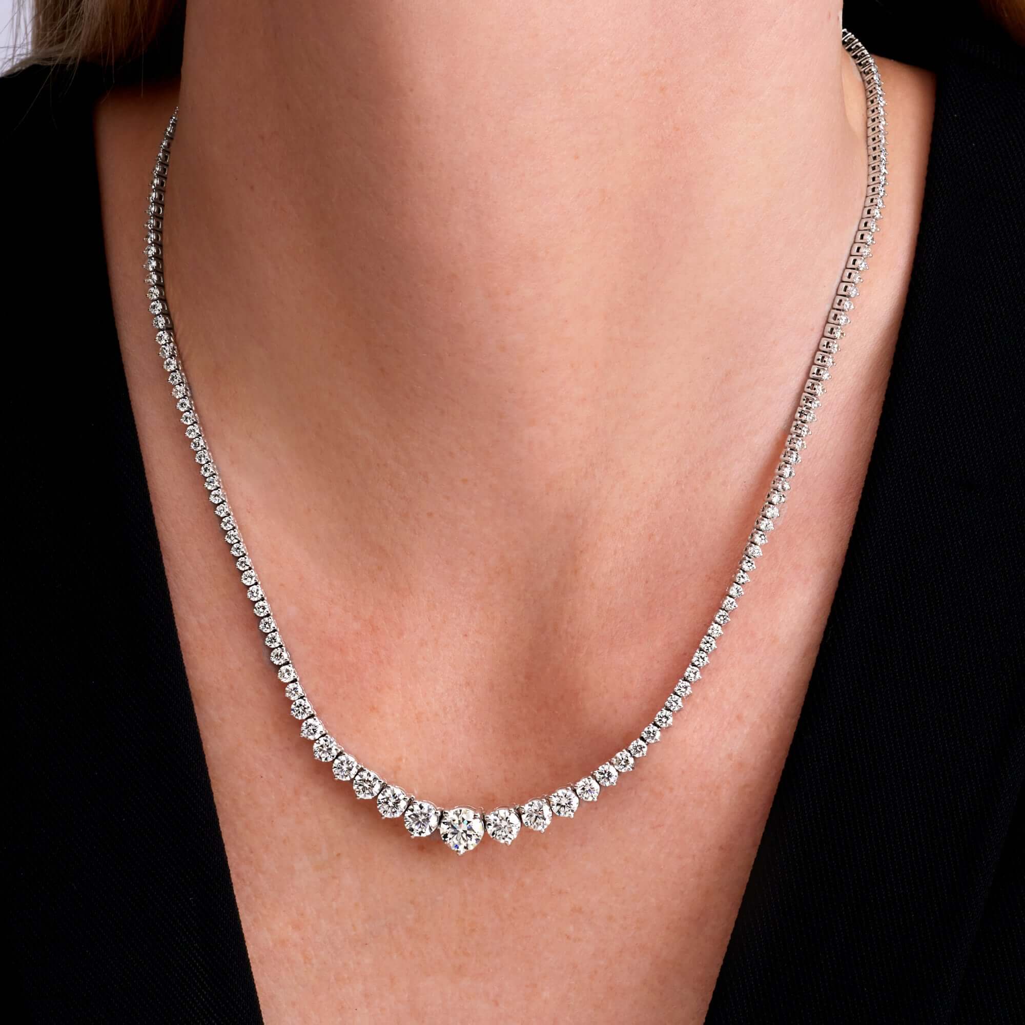 10.97 CT. Round Brilliant Diamond Graduated Tennis Necklace in 14K White Gold - Tennis Necklace