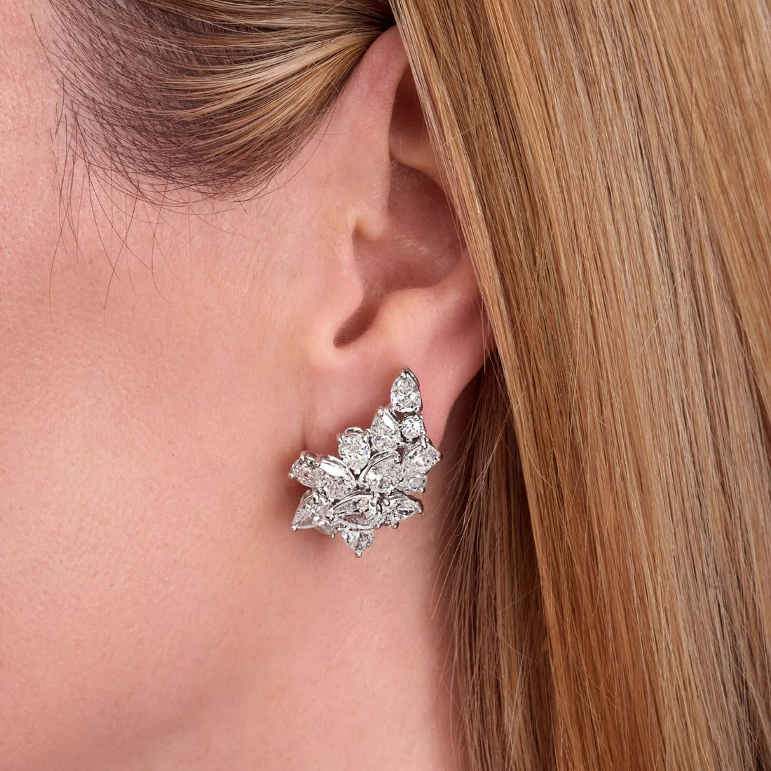 14.5 CT. Pear Cut and Round Brilliant Diamond Stud Earrings in 14K White Gold - Stud Earring