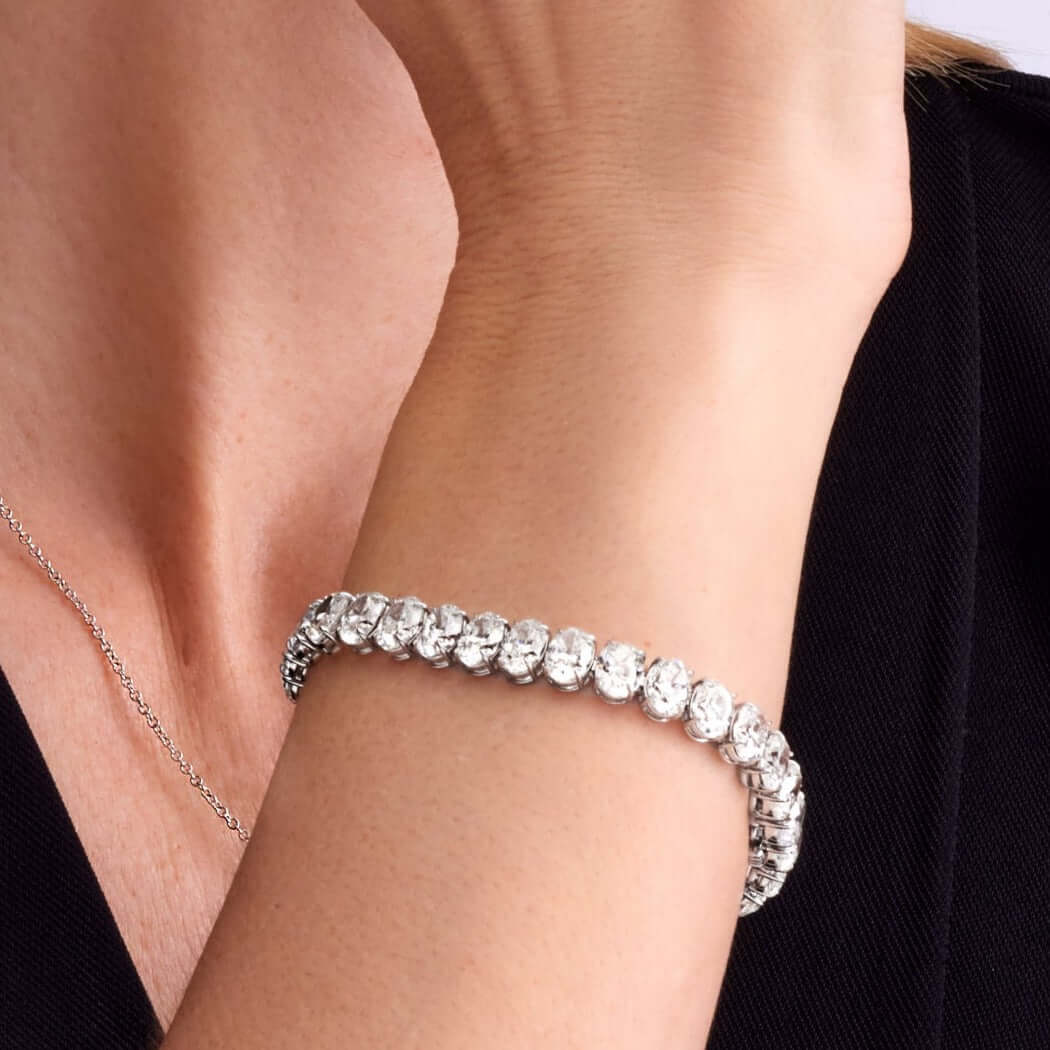 16.07 CT. Oval Cut Diamond Tennis Bracelet in 14K White Gold - Tennis Bracelet