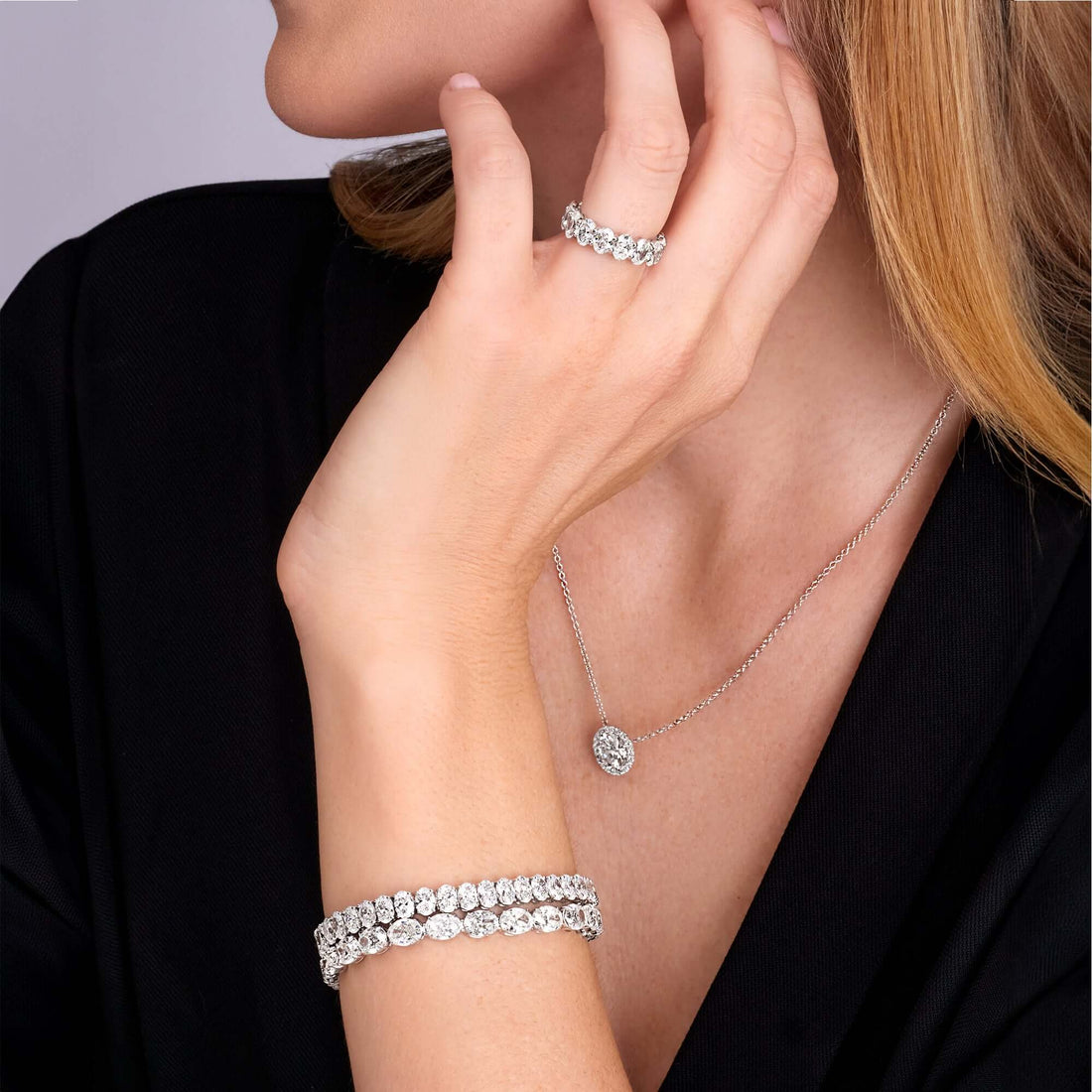 22.46 CT. Oval Cut Diamond Tennis Bracelet in 14K White Gold - Tennis Bracelet