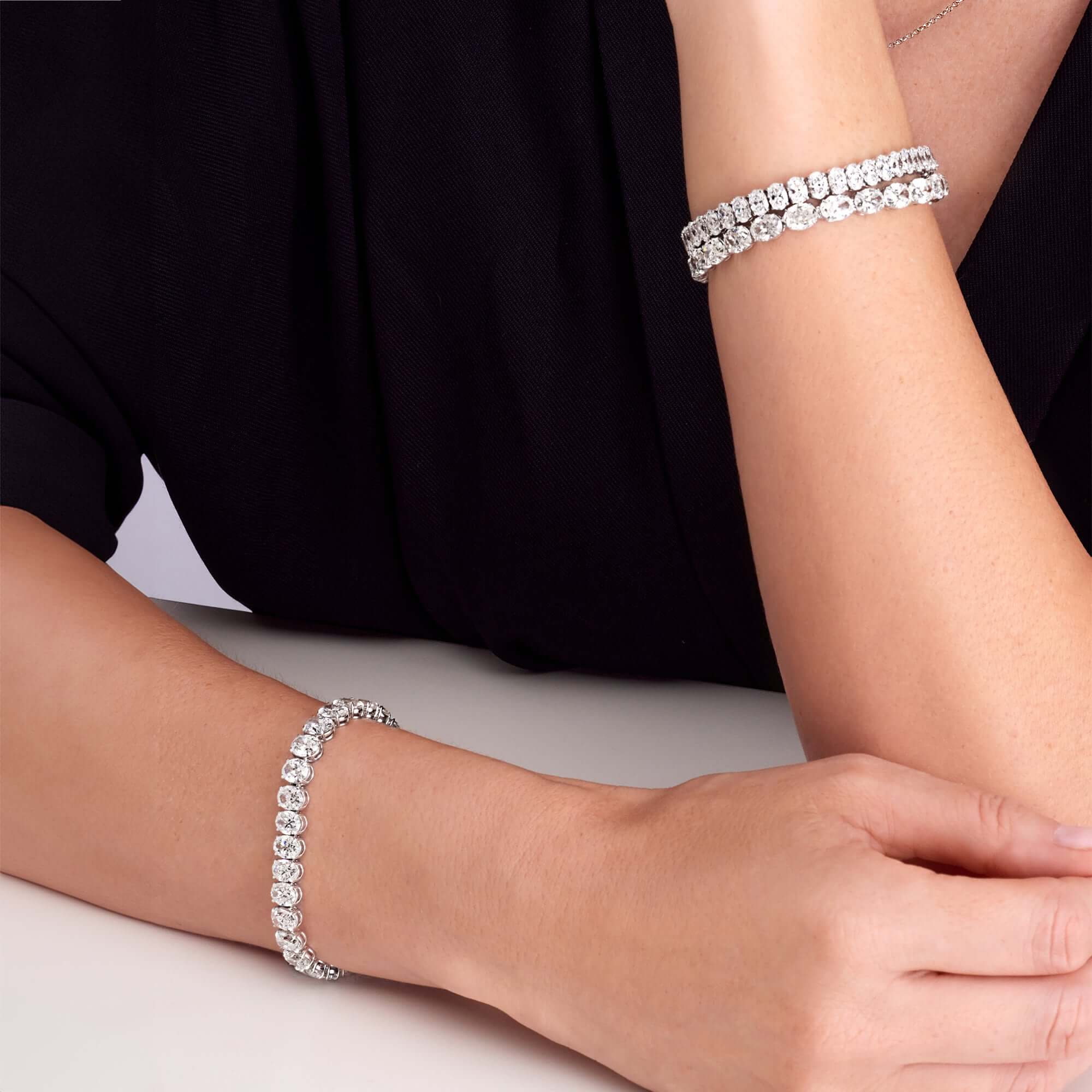 22.46 CT. Oval Cut Diamond Tennis Bracelet in 14K White Gold - Tennis Bracelet