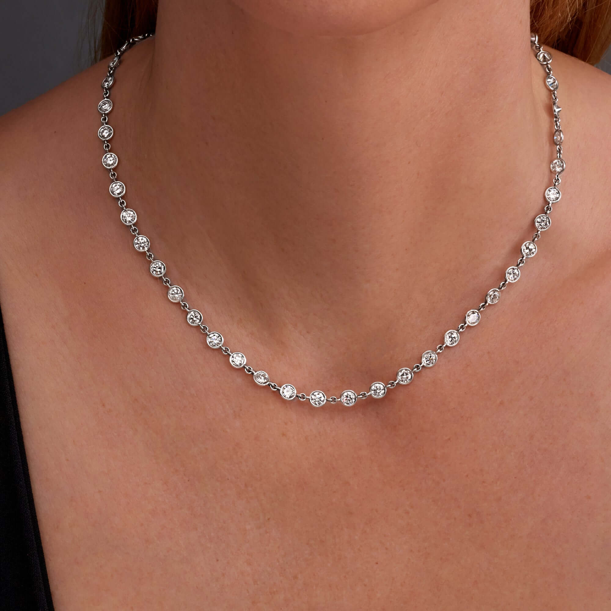 12.09 CT. Round Brilliant Diamond Bezel Set Necklace in 14K White Gold - Station Necklace
