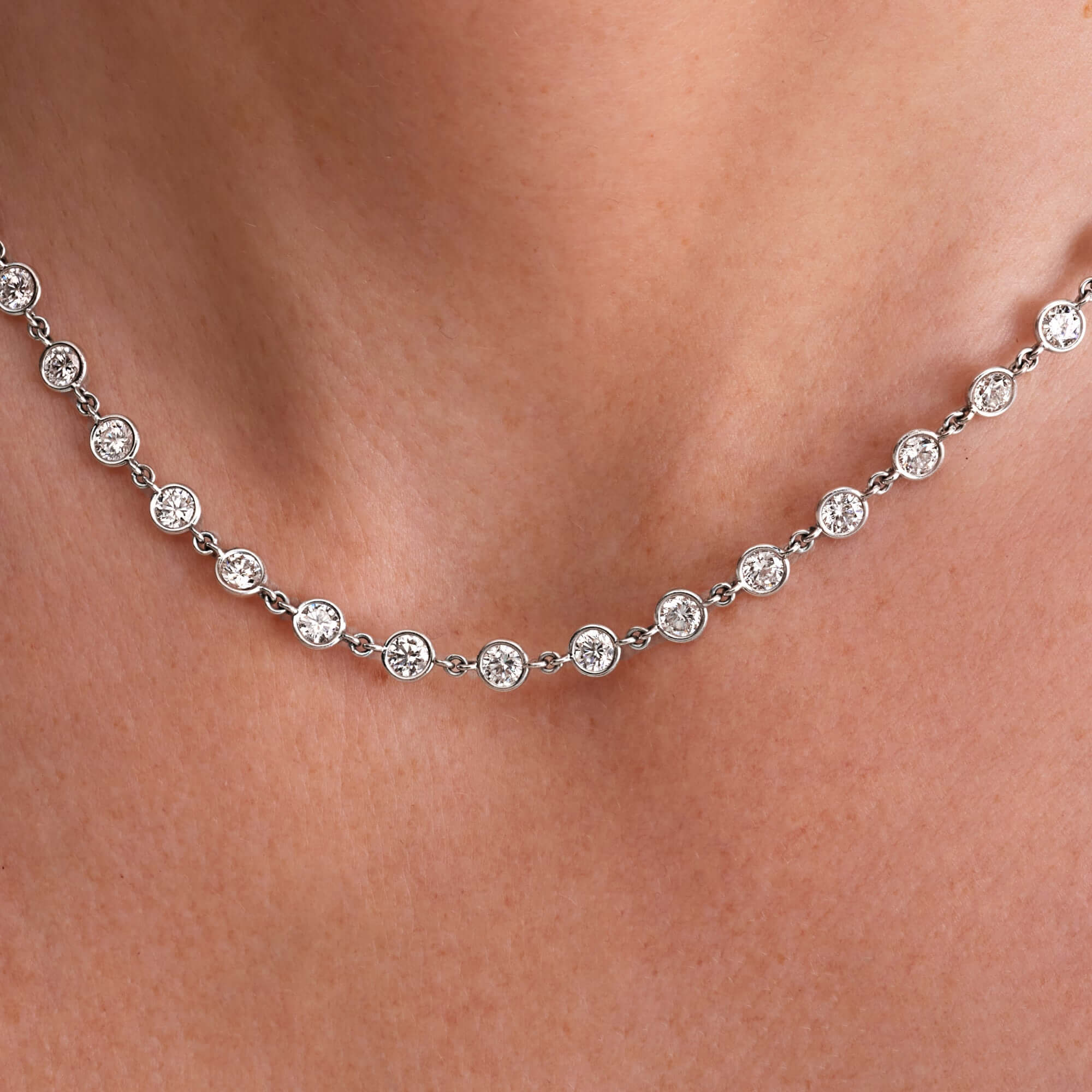 12.09 CT. Round Brilliant Diamond Bezel Set Necklace in 14K White Gold - Station Necklace