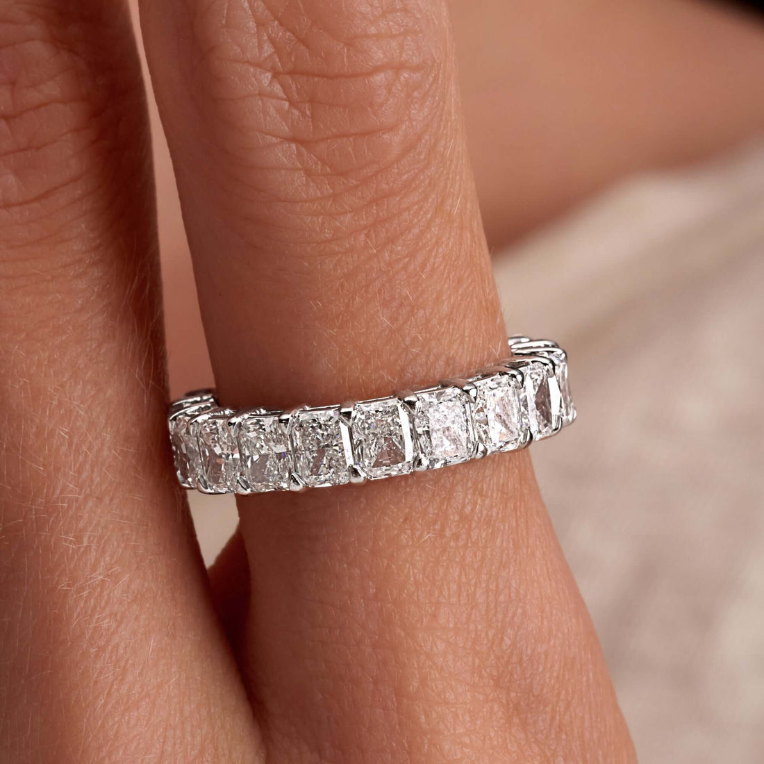 4.51 CT Radiant Cut Diamond Half Eternity Band in Platinum - Half Eternity Ring