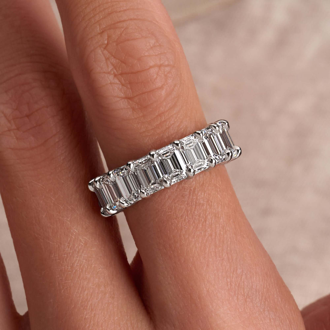 4.57 CT. Emerald Cut Diamond Half Eternity Band in Platinum - Half Eternity Ring