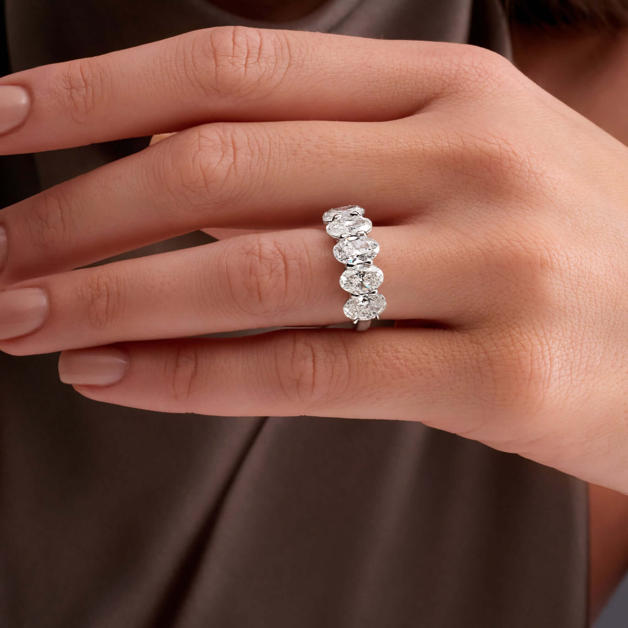 5 CT. Oval Diamond 5 Stone Half Eternity Band in Platinum - Half Eternity Ring