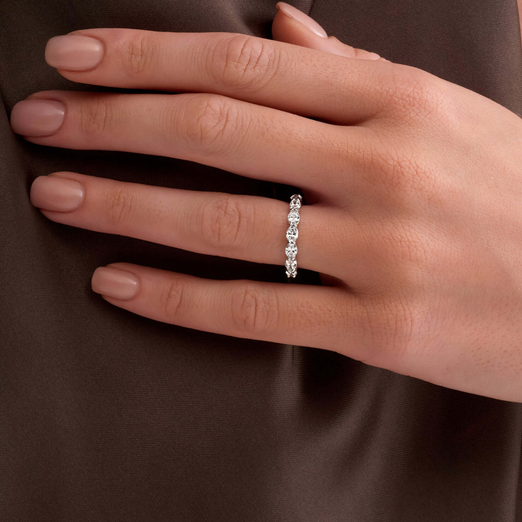 1.30 CT Oval Cut Diamond Half Eternity Band in Platinum - Half Eternity Ring