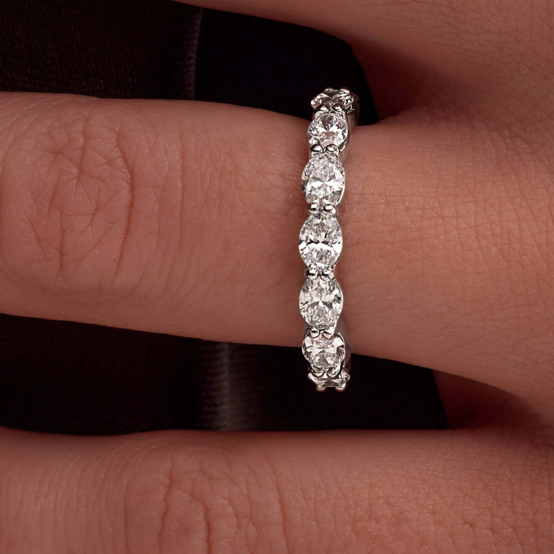 1.30 CT Oval Cut Diamond Half Eternity Band in Platinum - Half Eternity Ring