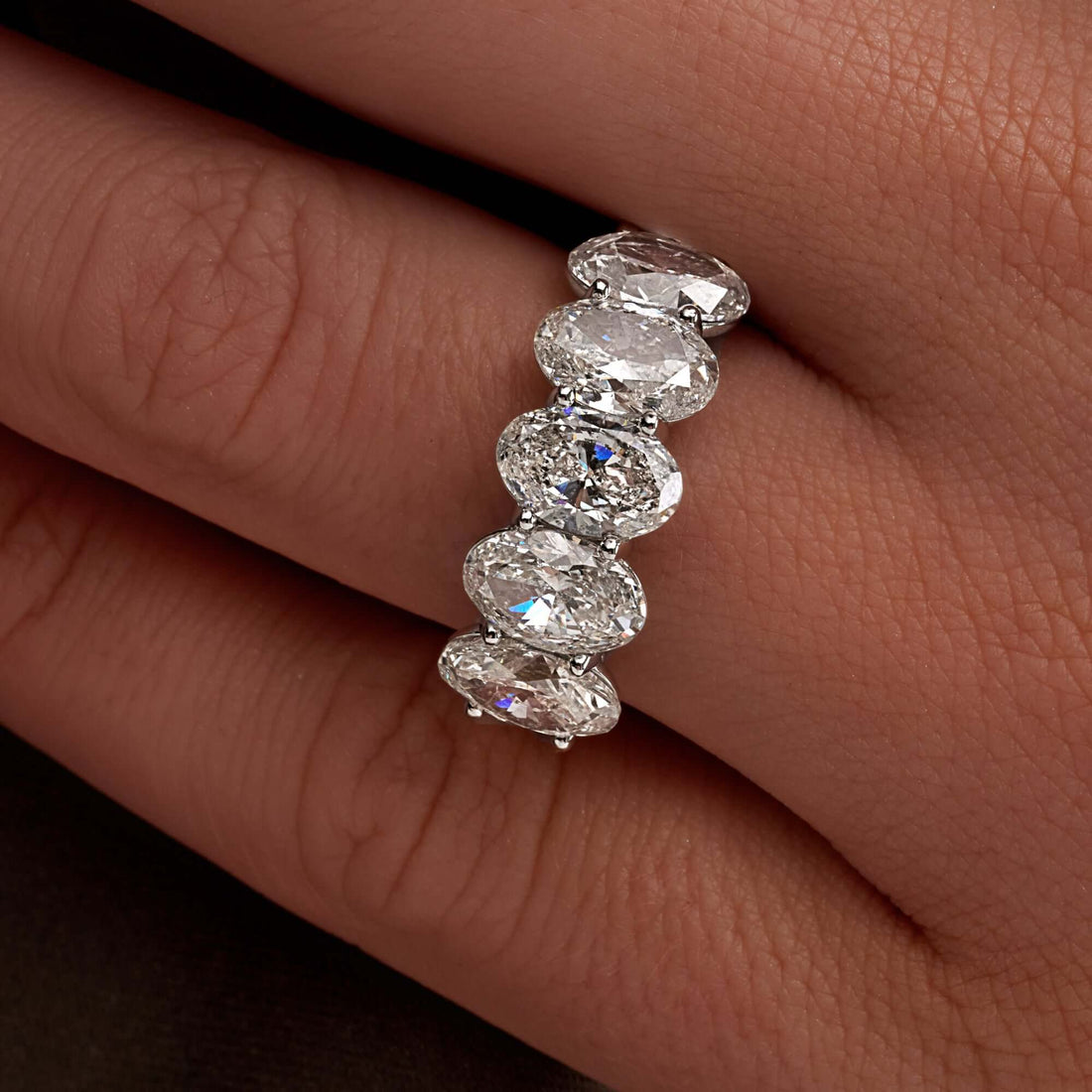 2.54 CT Oval Cut Diamond Half Eternity Band in Platinum - Half Eternity Ring