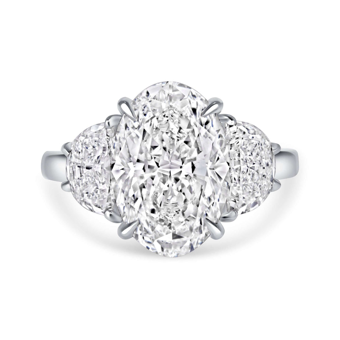 4.52 CT. Oval and Half Moon Cut Diamond Three Stone Ring - Three Stone Ring