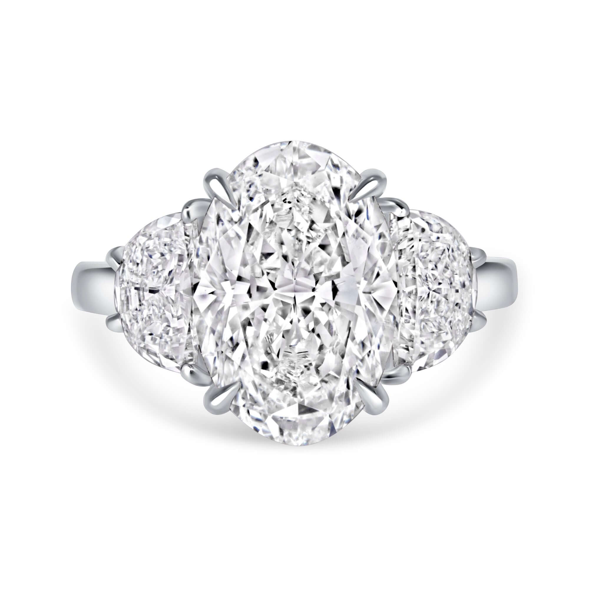 4.52 CT. Oval and Half Moon Cut Diamond Three Stone Ring - Three Stone Ring