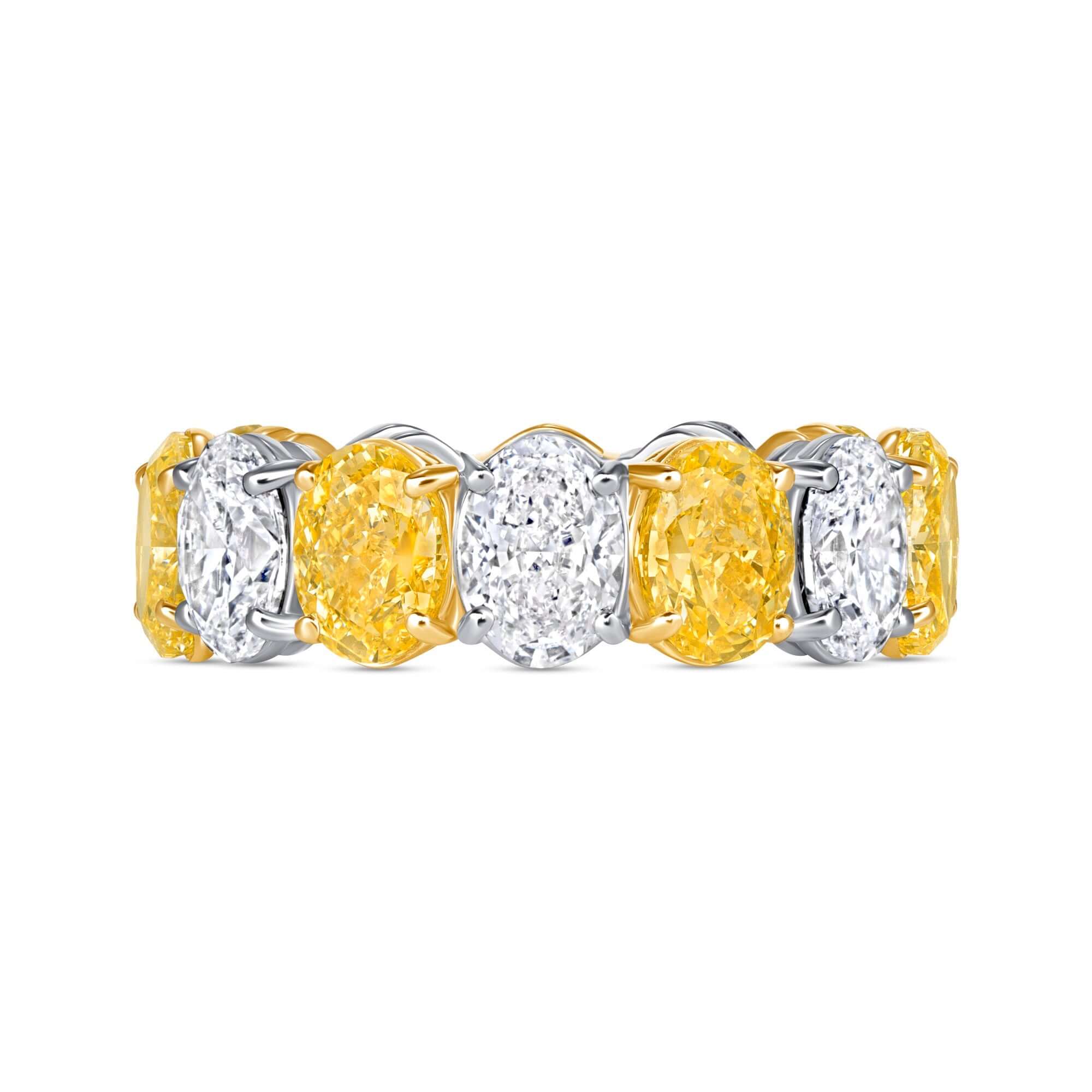 8.31 CT Alternating Fancy Yellow and White Oval Diamond Eternity Band in Platinum and Yellow Gold - Eternity Ring