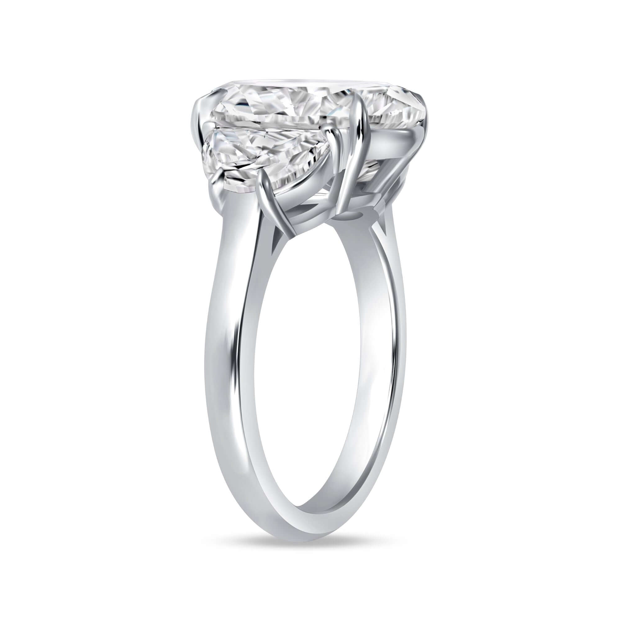 4.52 CT. Oval and Half Moon Cut Diamond Three Stone Ring - Three Stone Ring