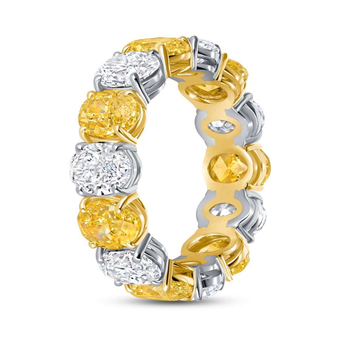 8.31 CT Alternating Fancy Yellow and White Oval Diamond Eternity Band in Platinum and Yellow Gold - Eternity Ring