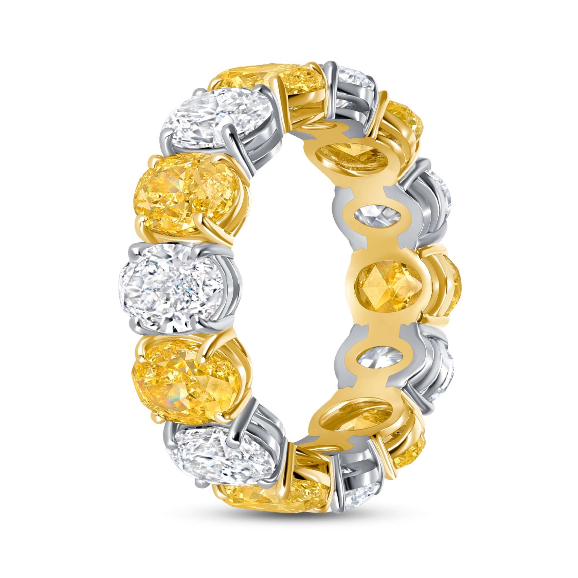 8.31 CT Alternating Fancy Yellow and White Oval Diamond Eternity Band in Platinum and Yellow Gold - Eternity Ring