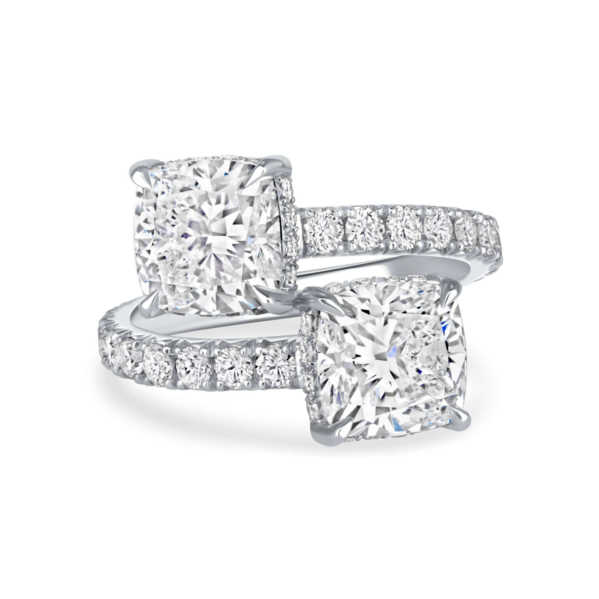 4.96 CT Cushion Cut Diamond Toi et Moi Bypass Ring with Pavé Band in Platinum - Toi et Moi Ring