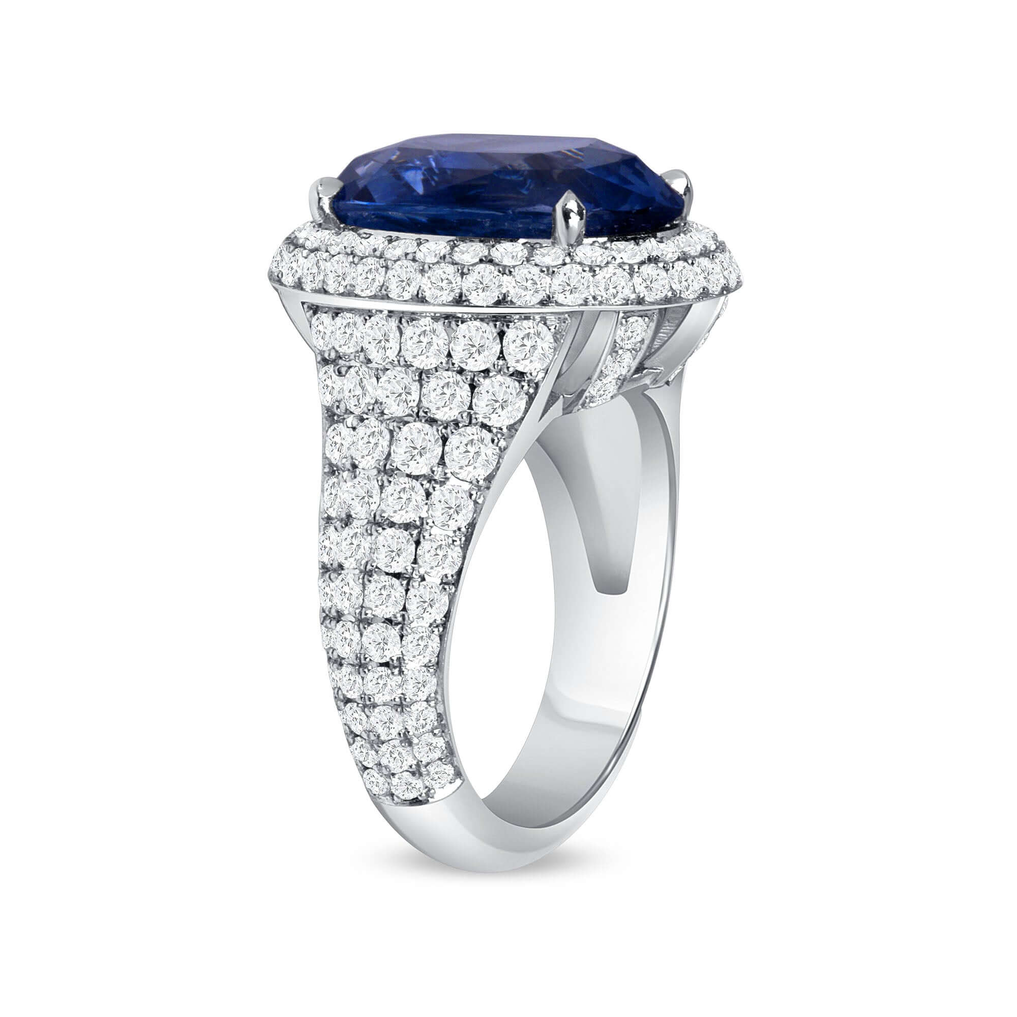 12.35 CT. Oval Cut Blue Sapphire and Round Brilliant Halo Diamond Ring in Platinum - Halo Ring