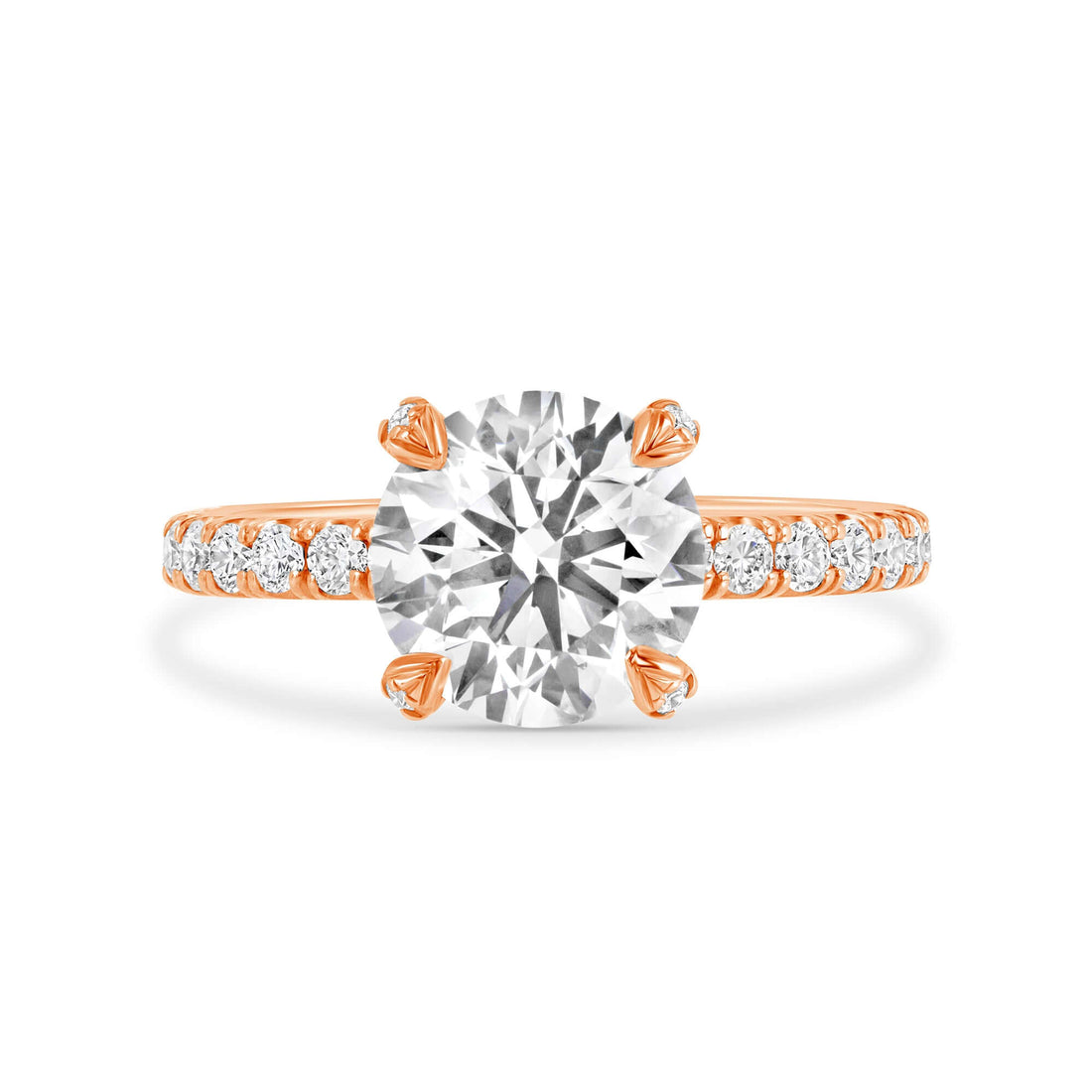 3.03 CT. Round Brilliant & Hidden Halo Diamond Ring with Pavé Band in 14K Rose Gold - Engagement Rings