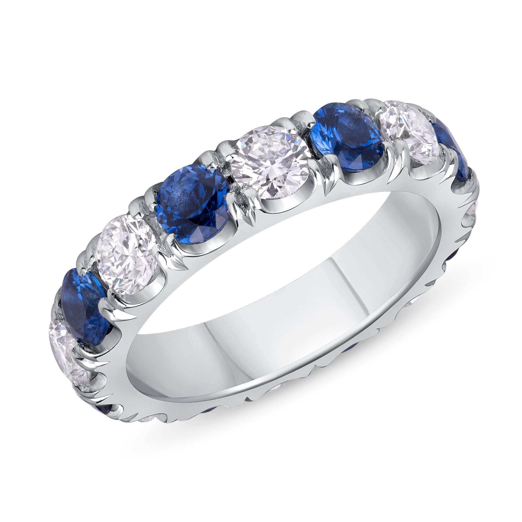 3.57 CT. Alternating Round Brilliant Blue Sapphire and Diamond Eternity Band in Platinum - Eternity Ring