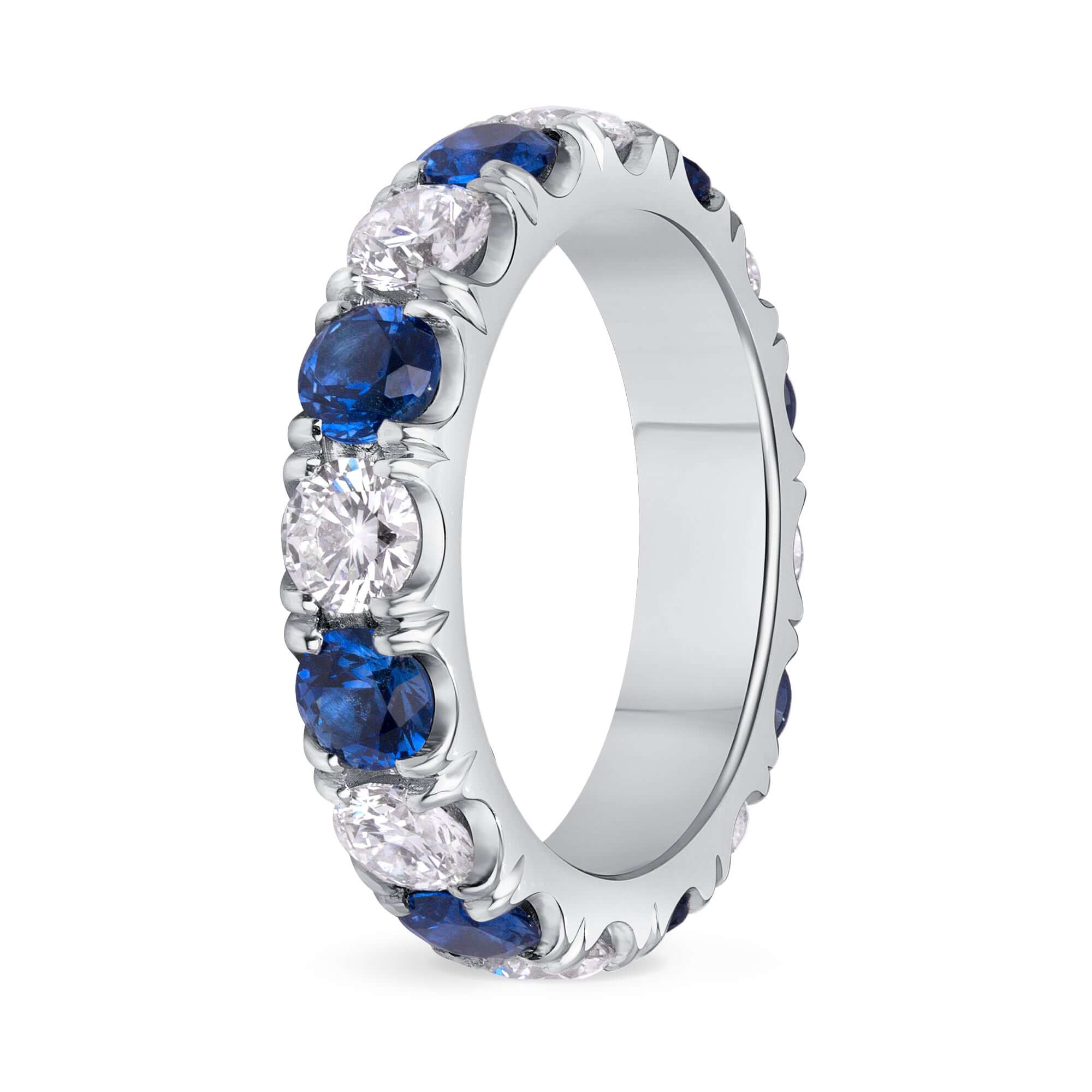 3.57 CT. Alternating Round Brilliant Blue Sapphire and Diamond Eternity Band in Platinum - Eternity Ring
