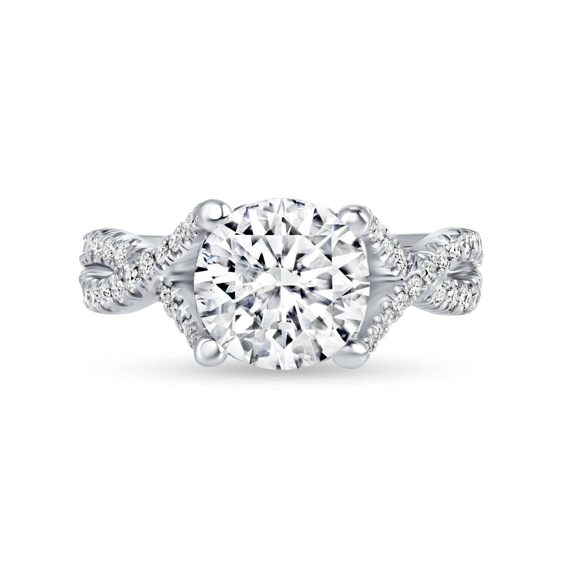 2.60 CT. Round Brilliant & Hidden Halo Diamond Ring with Pavé Twisted Band in Platinum - Engagement Rings