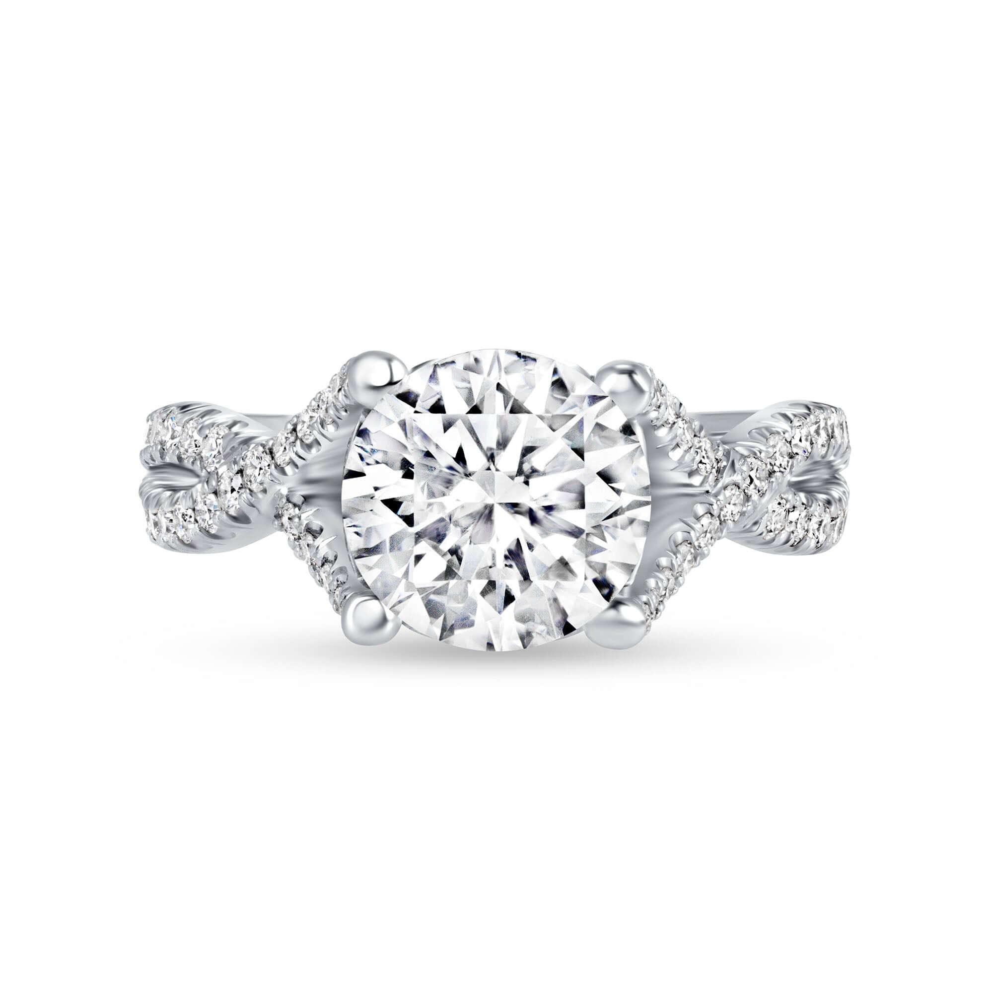 2.60 CT. Round Brilliant & Hidden Halo Diamond Ring with Pavé Twisted Band in Platinum - Engagement Rings