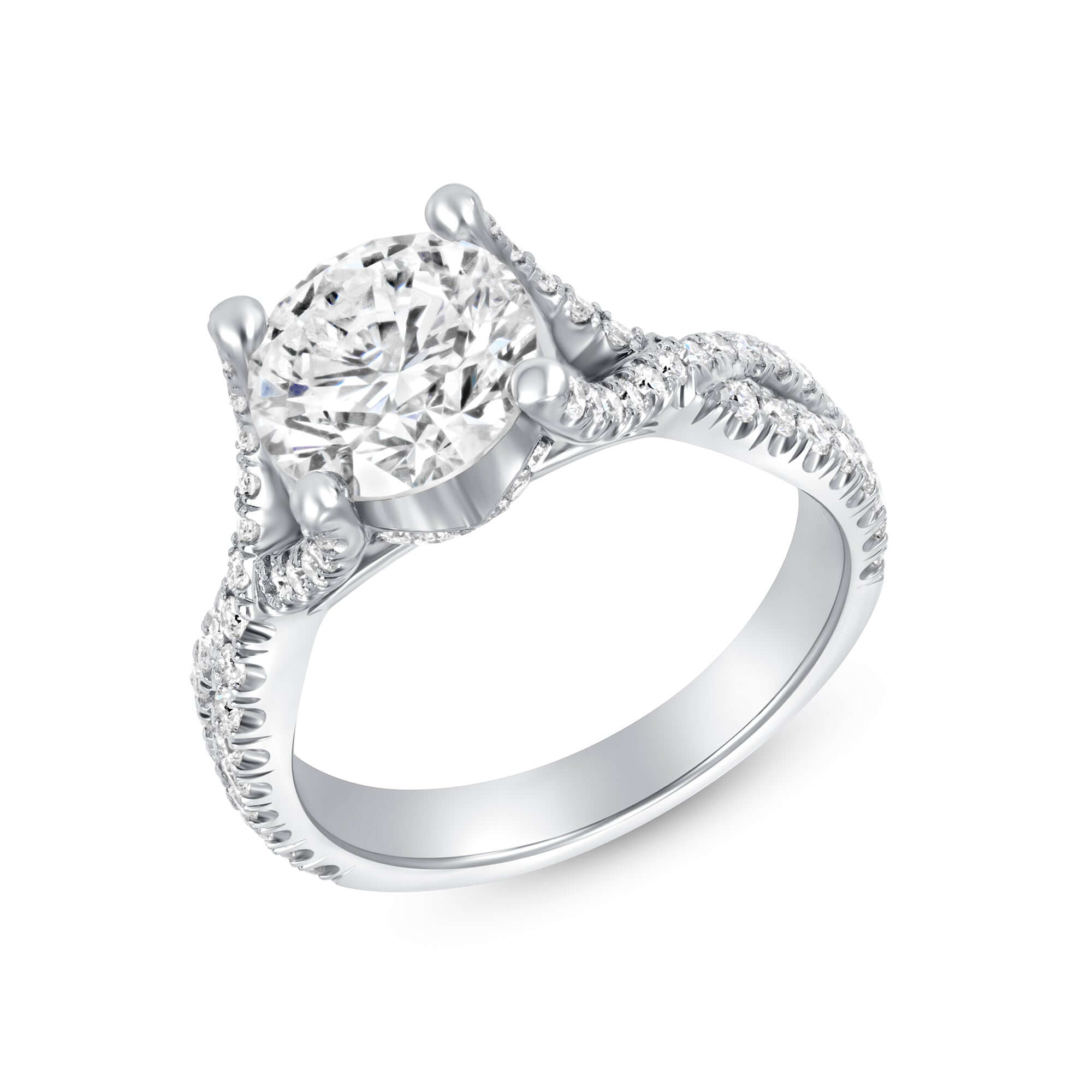 2.60 CT. Round Brilliant & Hidden Halo Diamond Ring with Pavé Twisted Band in Platinum - Engagement Rings