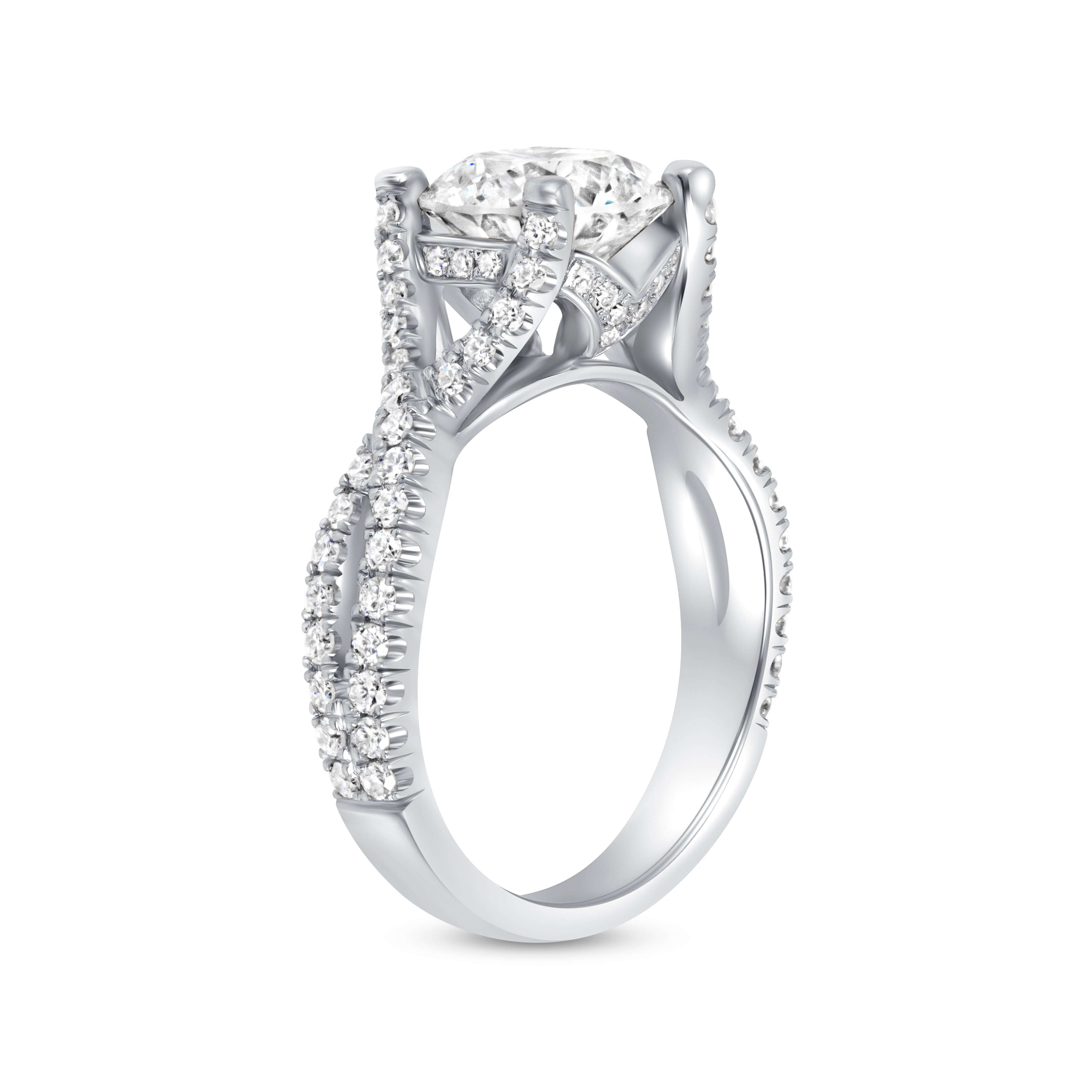 2.60 CT. Round Brilliant & Hidden Halo Diamond Ring with Pavé Twisted Band in Platinum - Engagement Rings