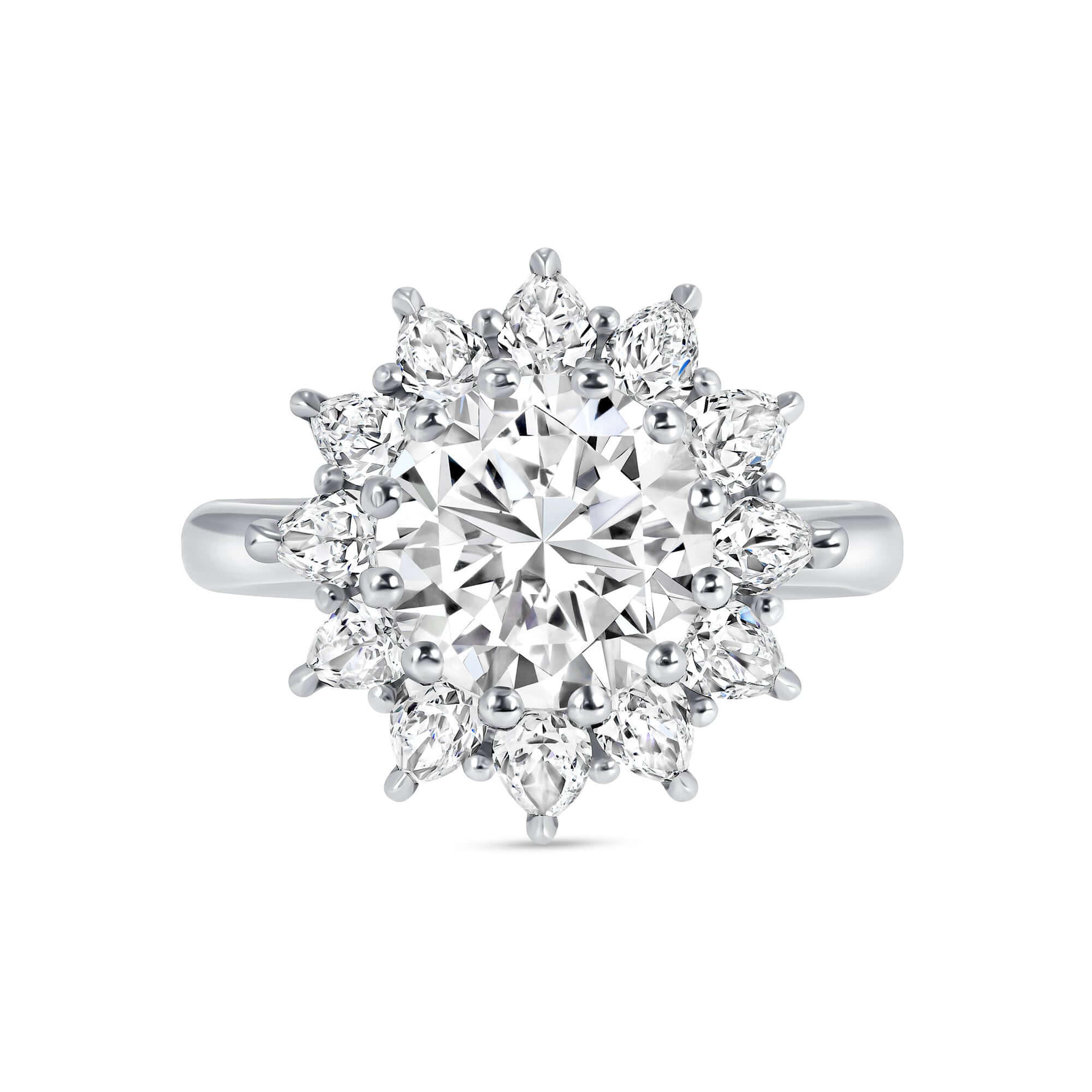 4.53 CT. Round Brilliant and Pear Cut Diamond Flower Ring in Platinum - Engagement Rings