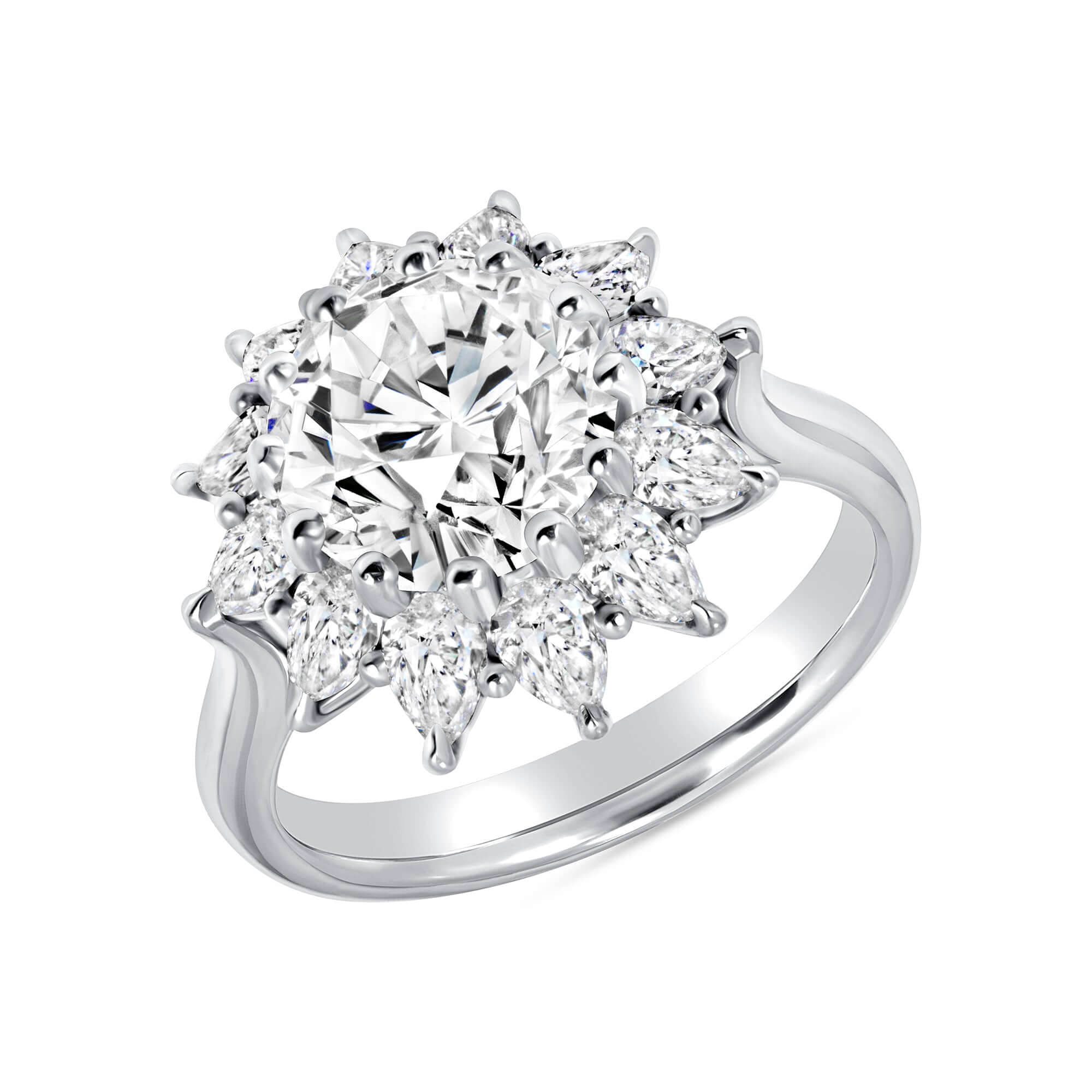 4.53 CT. Round Brilliant and Pear Cut Diamond Flower Ring in Platinum - Engagement Rings