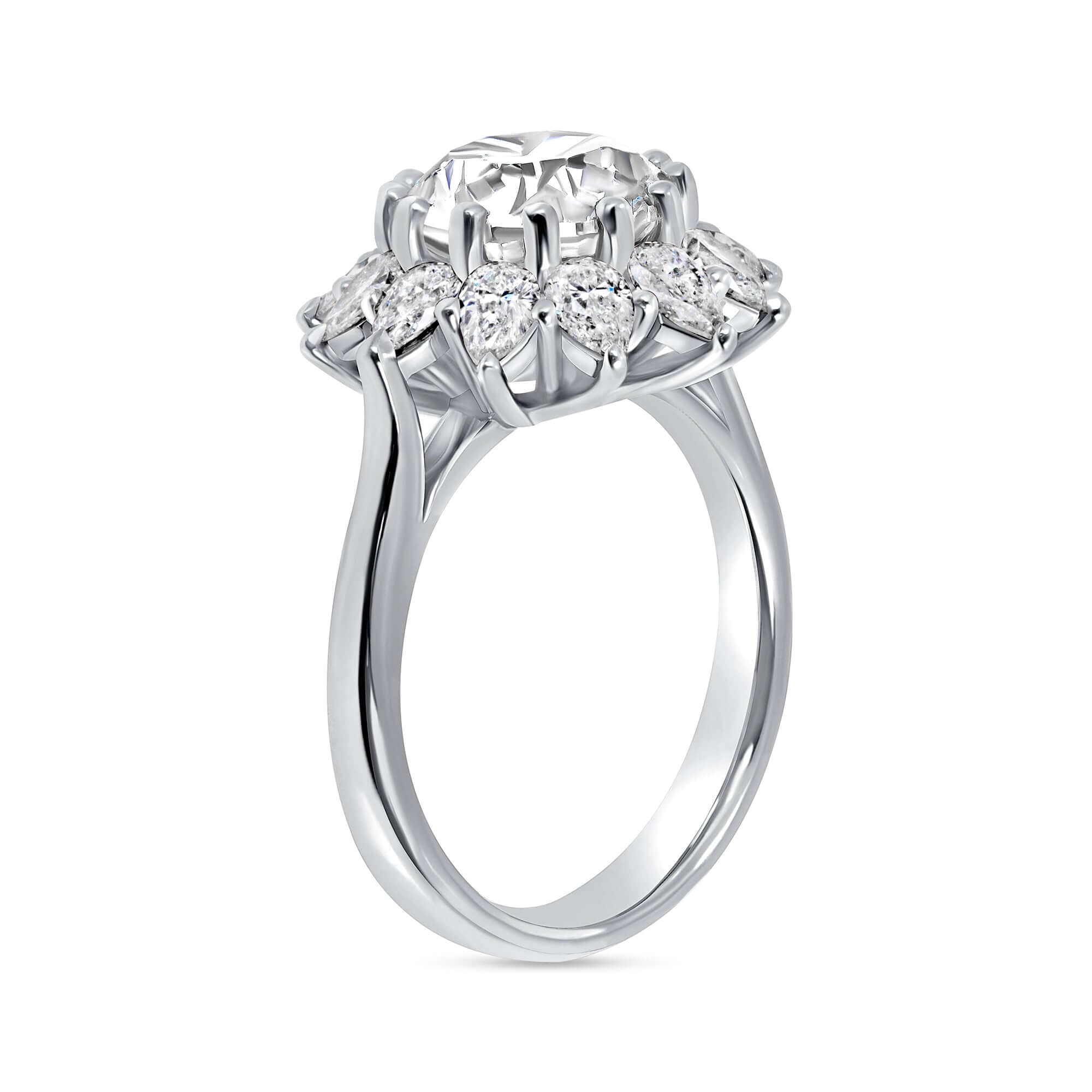 4.53 CT. Round Brilliant and Pear Cut Diamond Flower Ring in Platinum - Engagement Rings