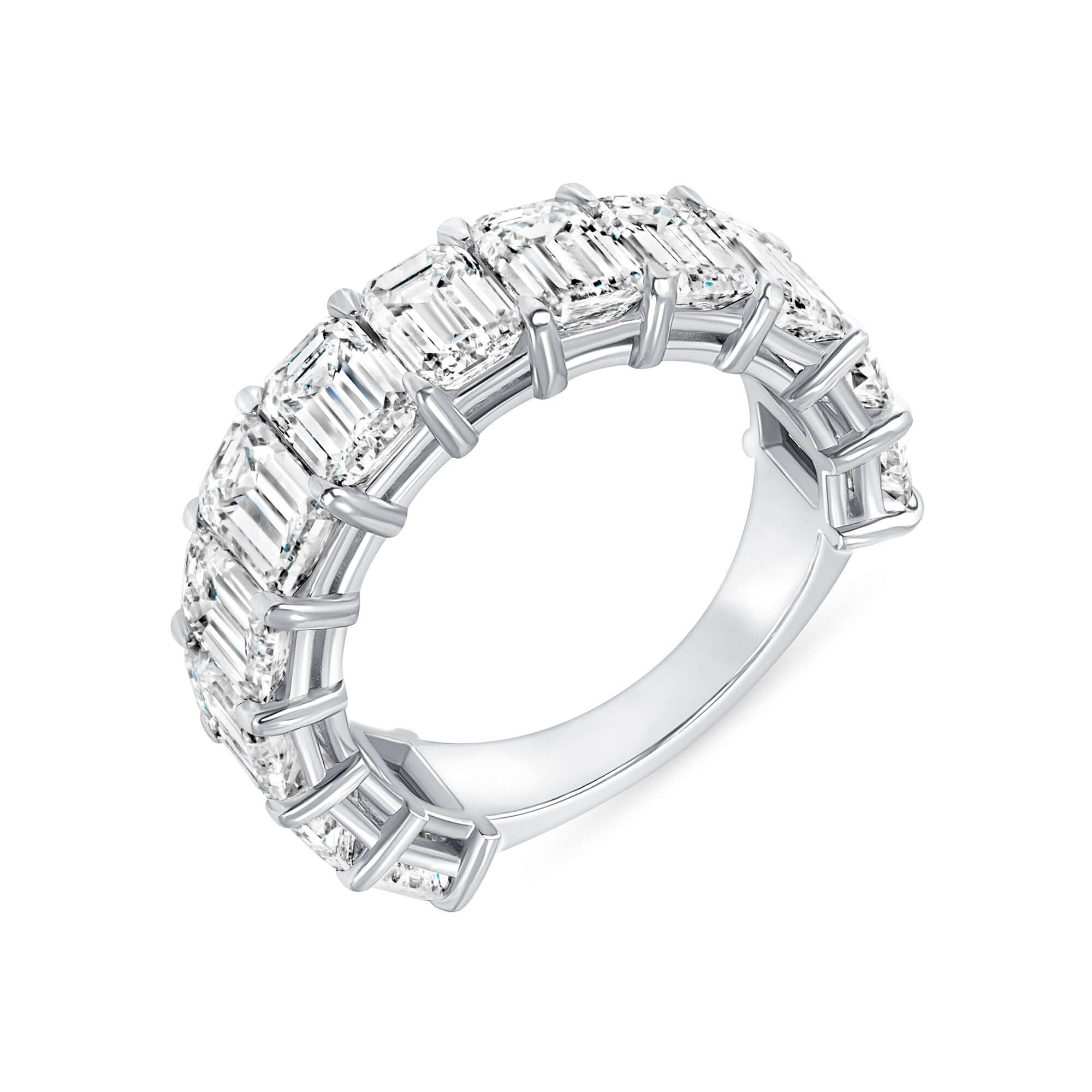 6.11 CT. Emerald Cut Diamond Half Eternity Ring in Platinum - Half Eternity Ring