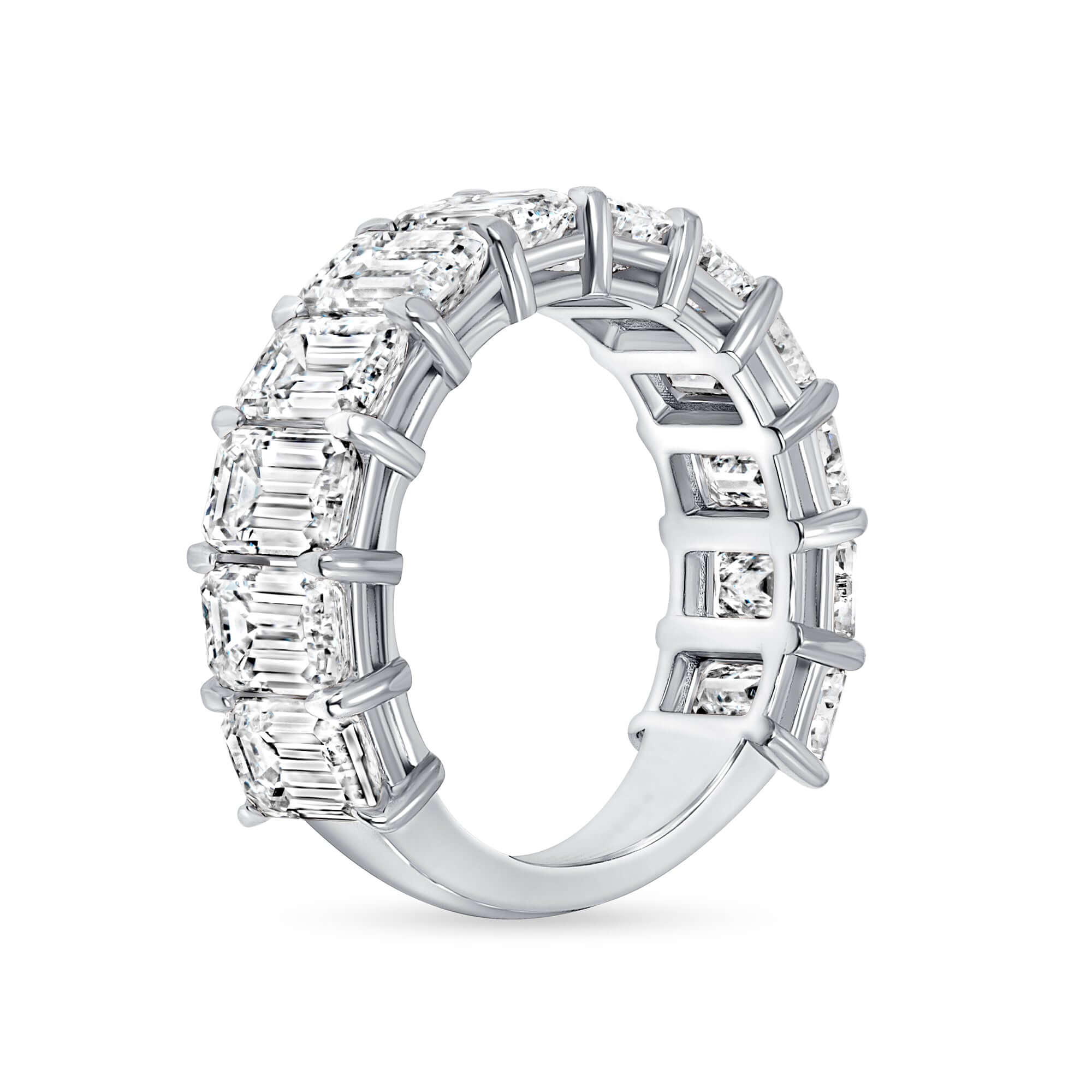 6.11 CT. Emerald Cut Diamond Half Eternity Ring in Platinum - Half Eternity Ring