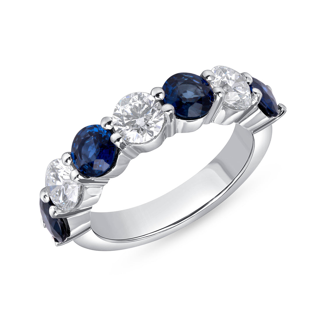 2.9 CT. Alternating Round Brilliant Blue Sapphire and Diamond Halfway Ring in Platinum