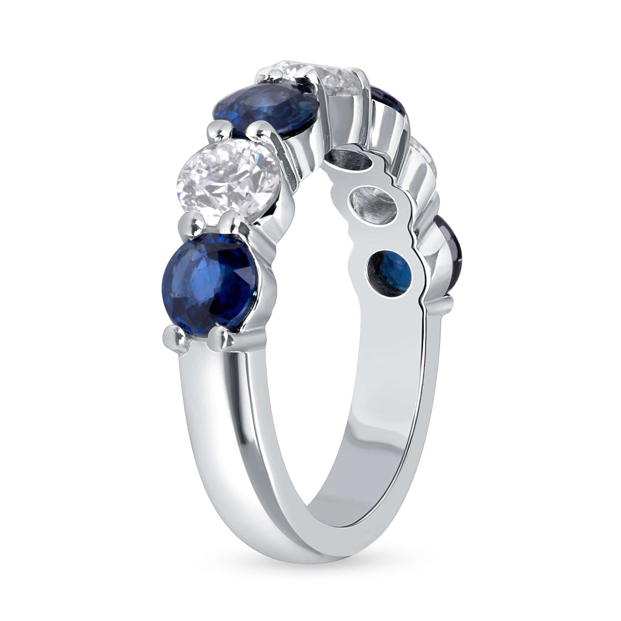 2.9 CT. Alternating Round Brilliant Blue Sapphire and Diamond Halfway Ring in Platinum - Half Eternity Ring