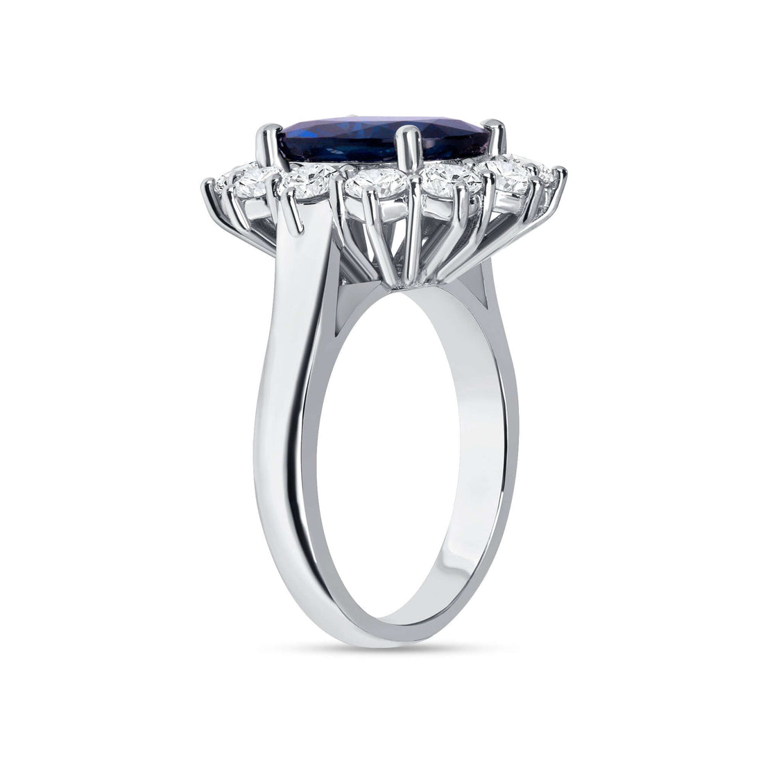 5.96 CT. Oval Cut Blue Sapphire and Round Brilliant Diamond Ring in Platinum - Halo Ring