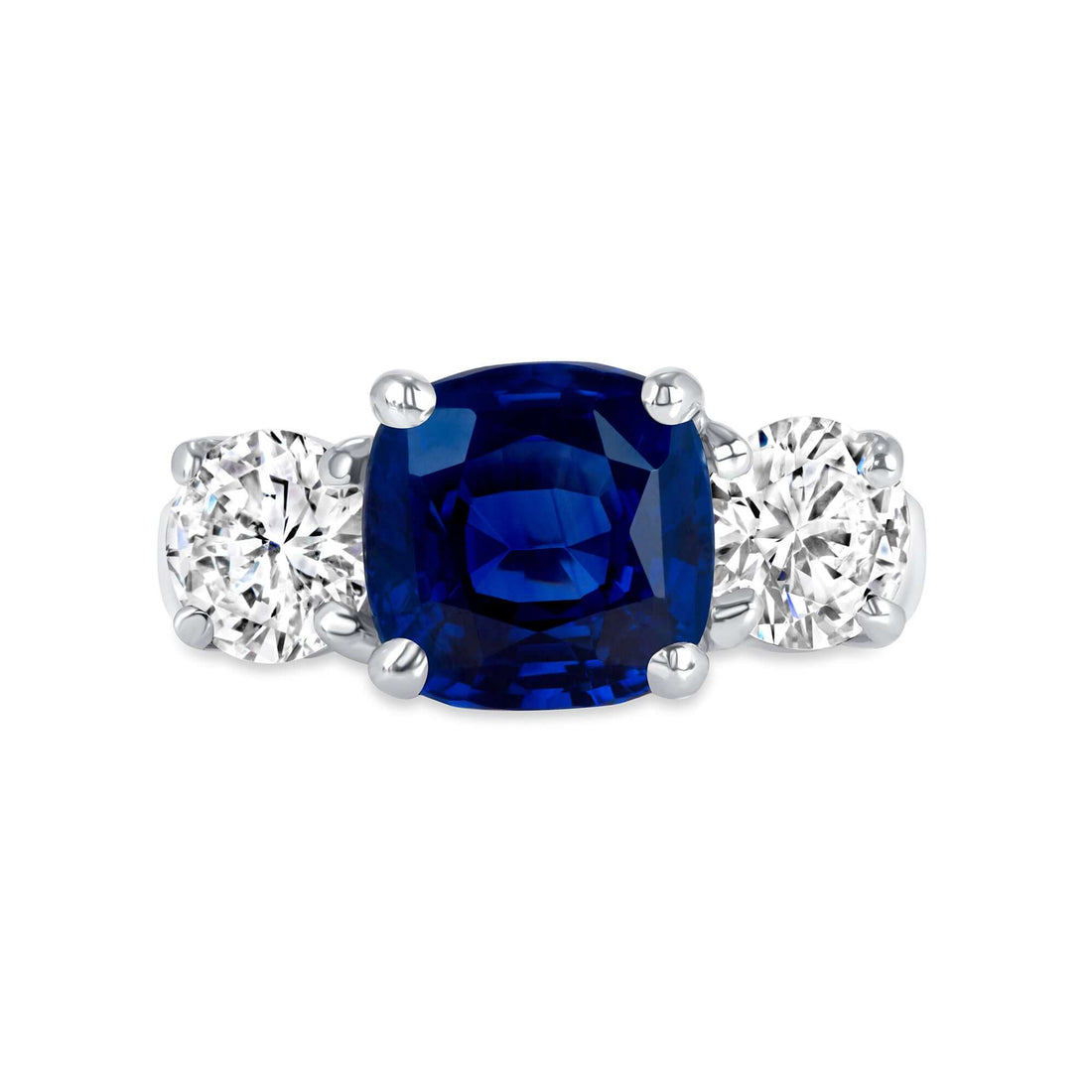 5.85 CT. Sapphire & Round Brilliant Diamond Three Stone Ring in Platinum - Three Stone Ring