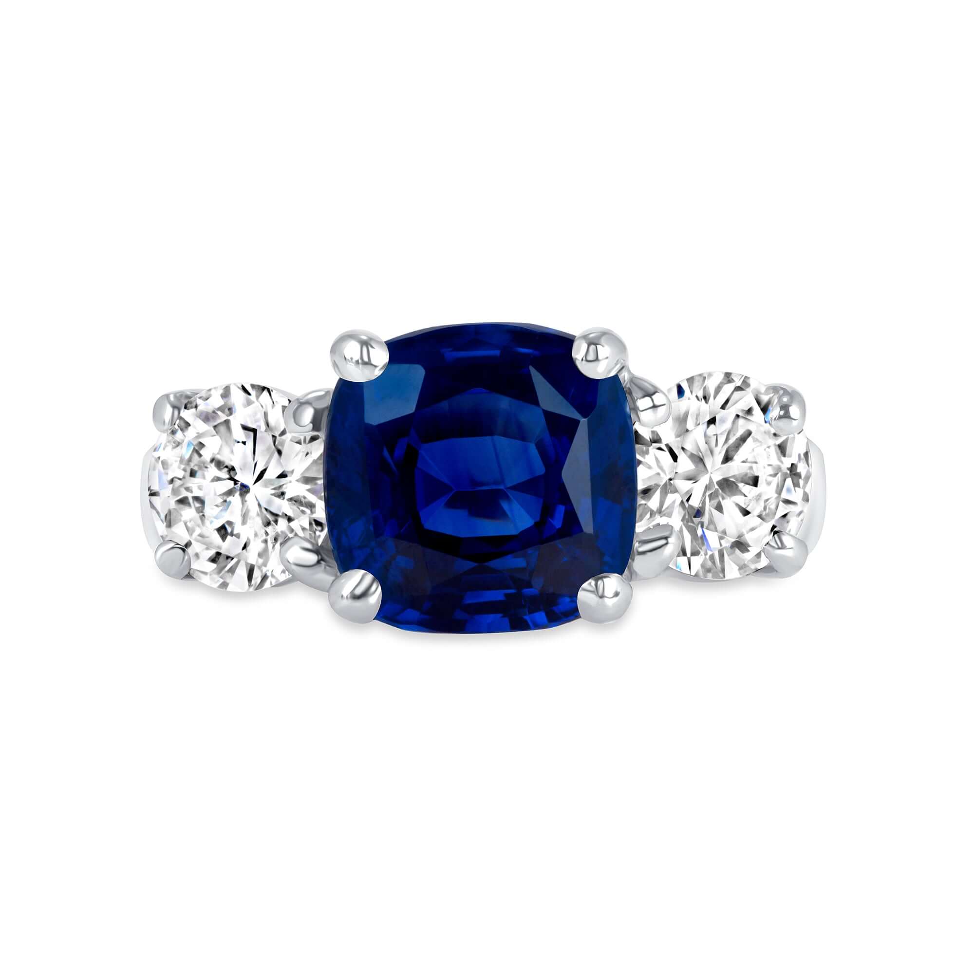 5.85 CT. Sapphire & Round Brilliant Diamond Three Stone Ring in Platinum - Three Stone Ring