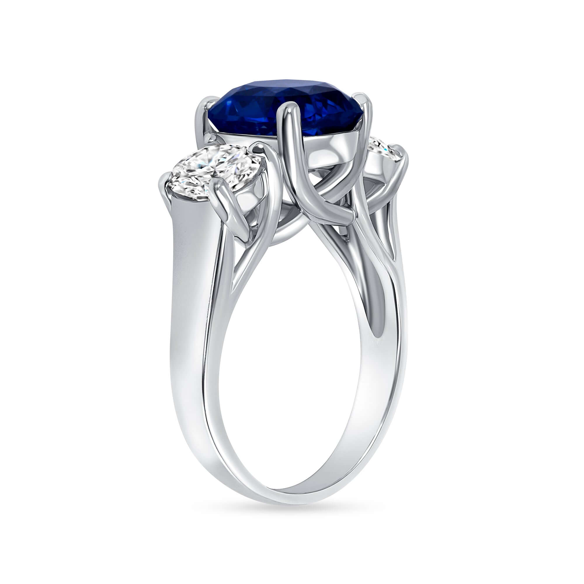 5.85 CT. Sapphire & Round Brilliant Diamond Three Stone Ring in Platinum - Three Stone Ring