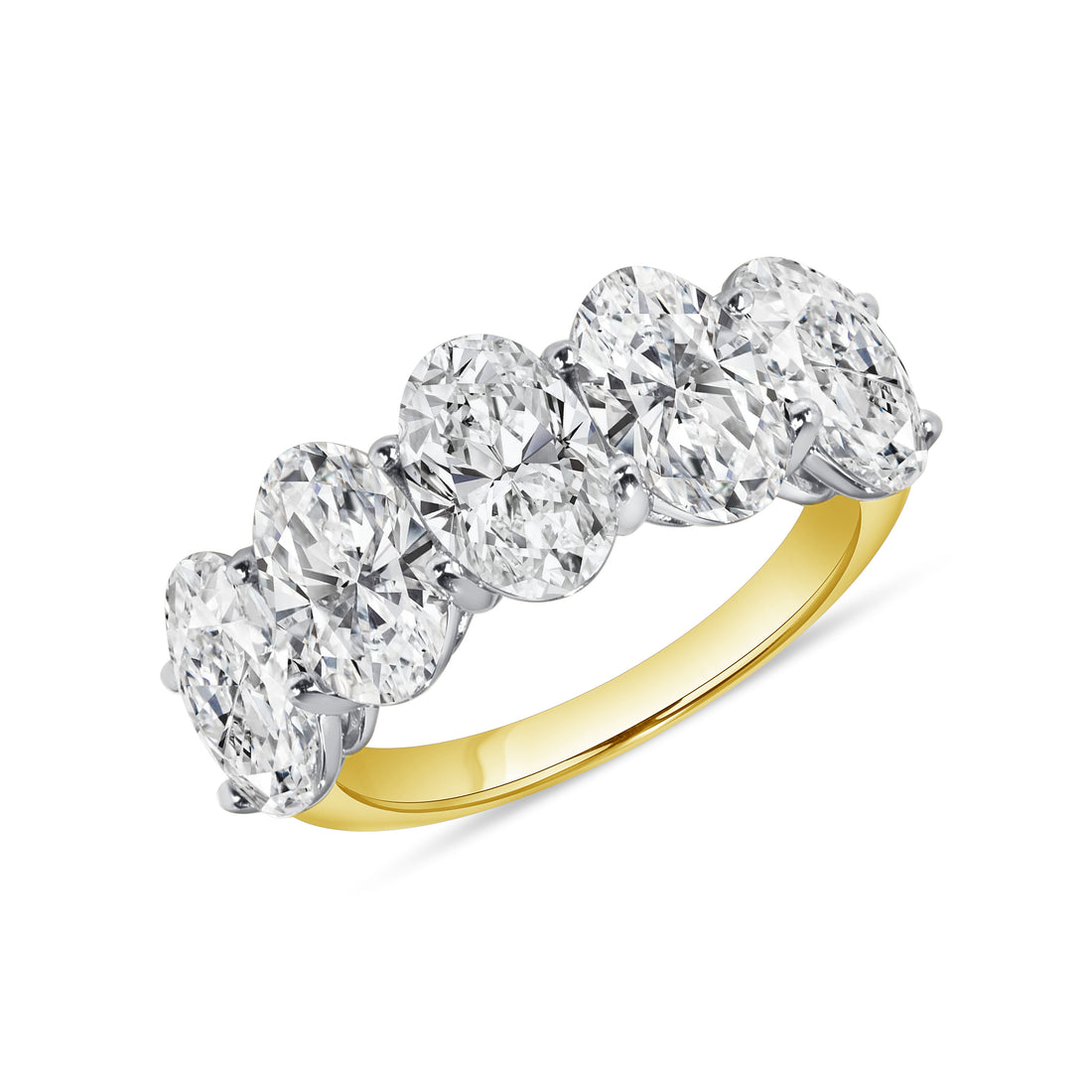5.05 CT. Oval Cut Diamond Half Eternity Band in Platinum and 18K Yellow Gold