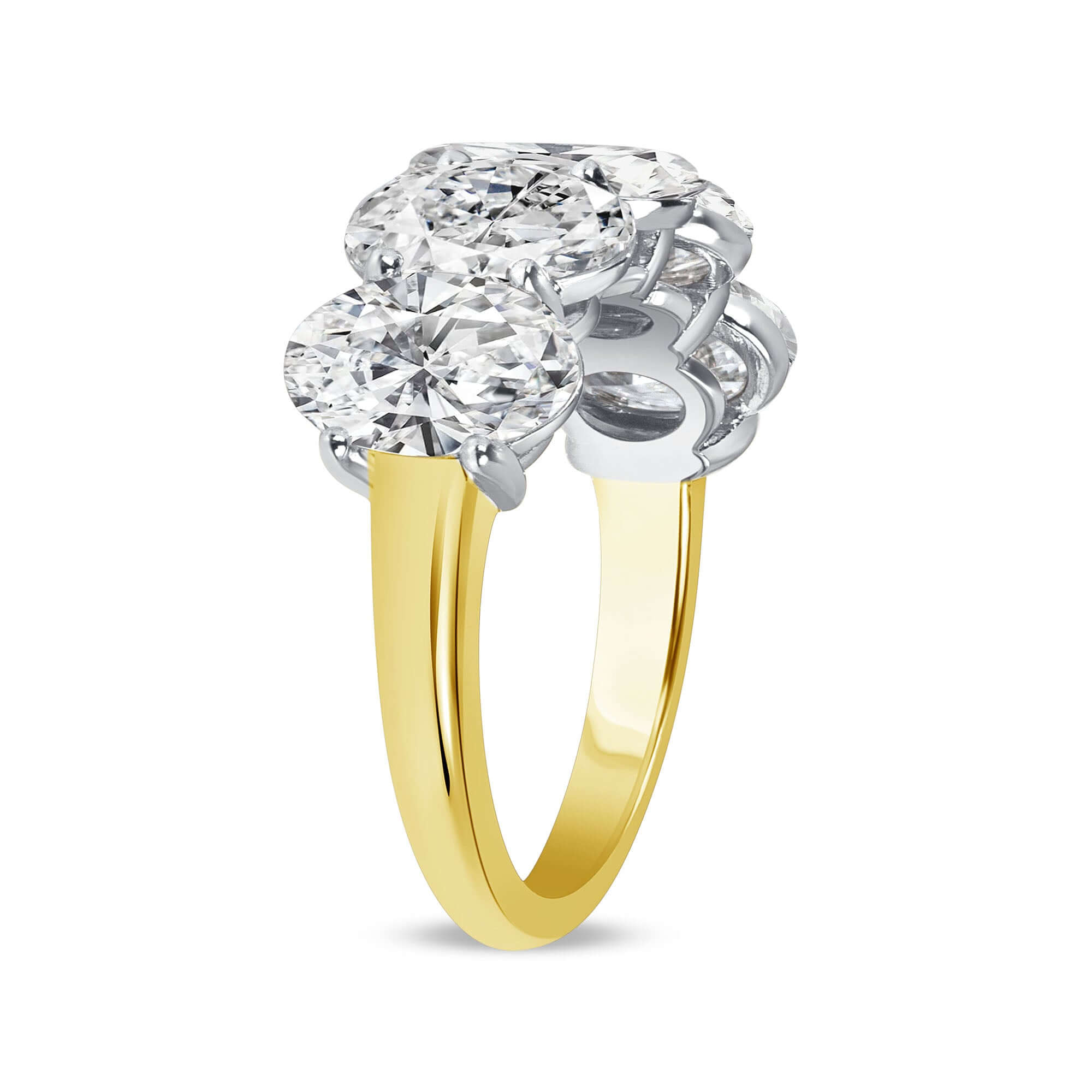 5.05 CT. Oval Cut Diamond Half Eternity Band in Platinum and 18K Yellow Gold - Half Eternity Ring