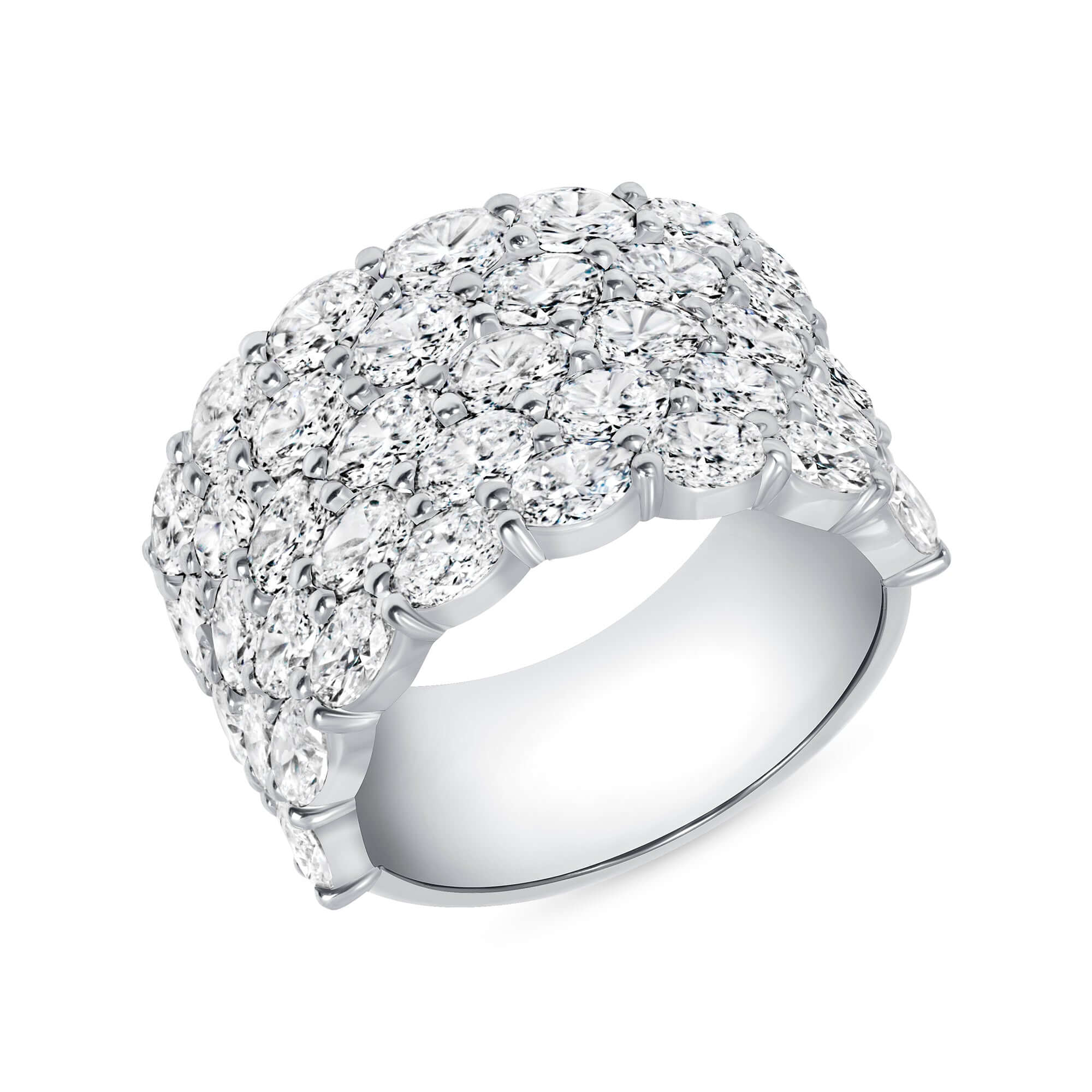 4.48 CT. Oval Cut Diamond Five Row Ring in Platinum - Fashion Ring