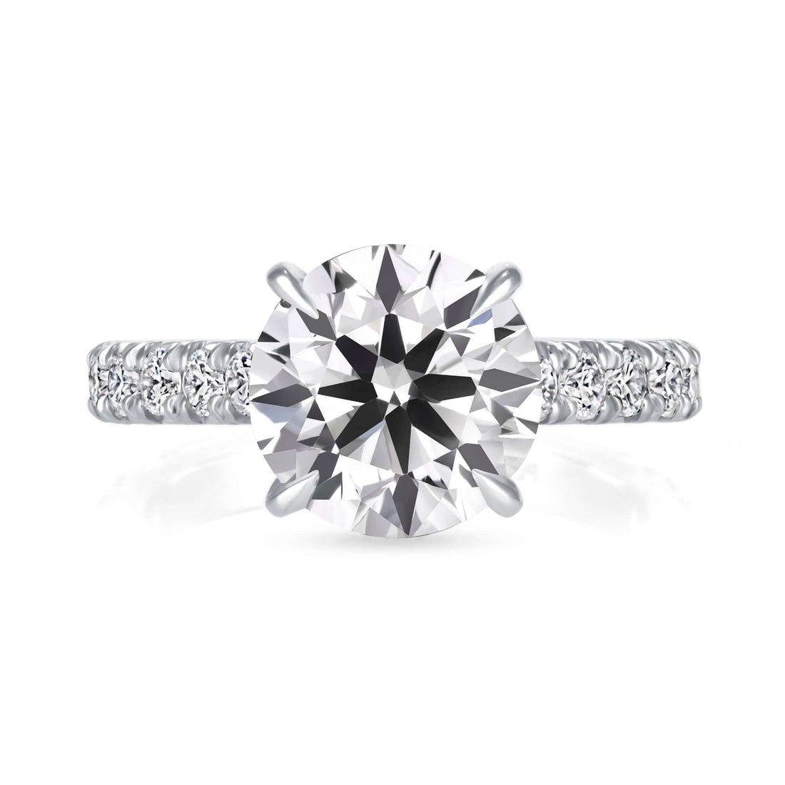 3.67 CT. Round Brilliant & Hidden Halo Diamond Ring with Pavé Band - RING