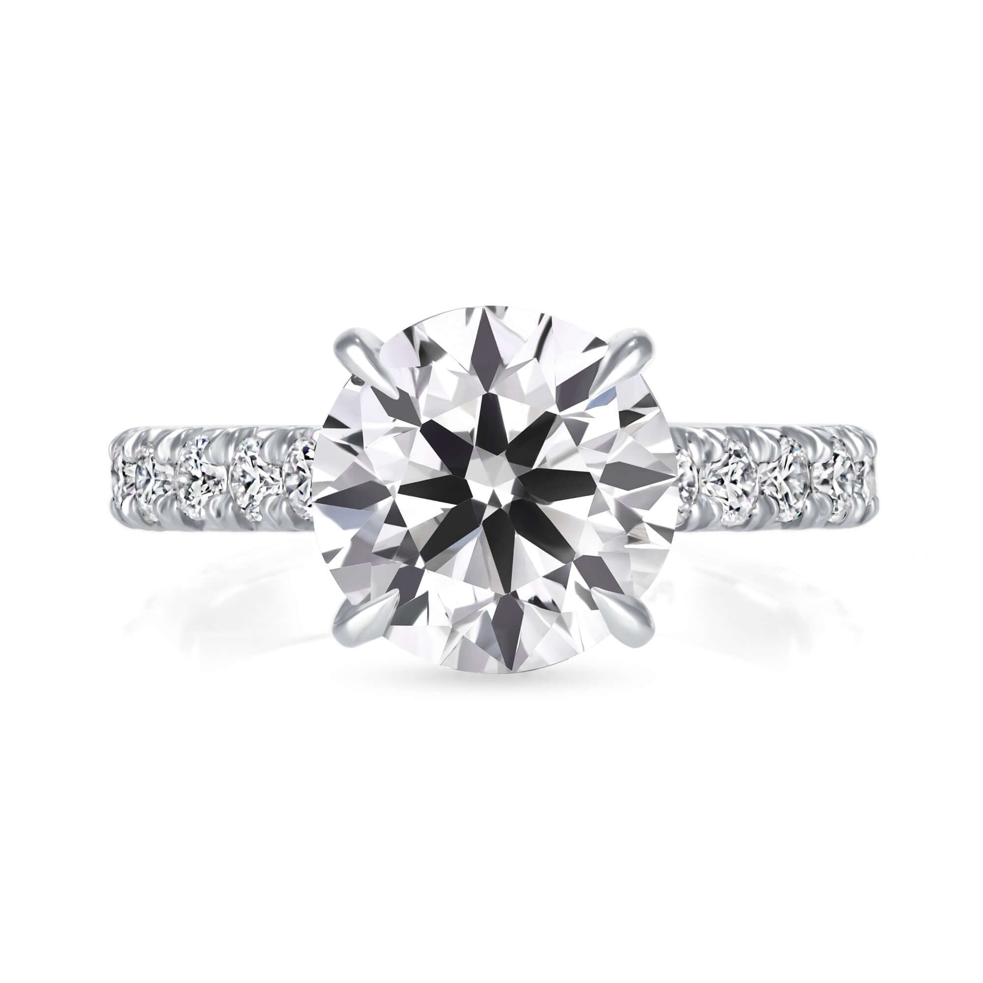 3.67 CT. Round Brilliant & Hidden Halo Diamond Ring with Pavé Band - RING