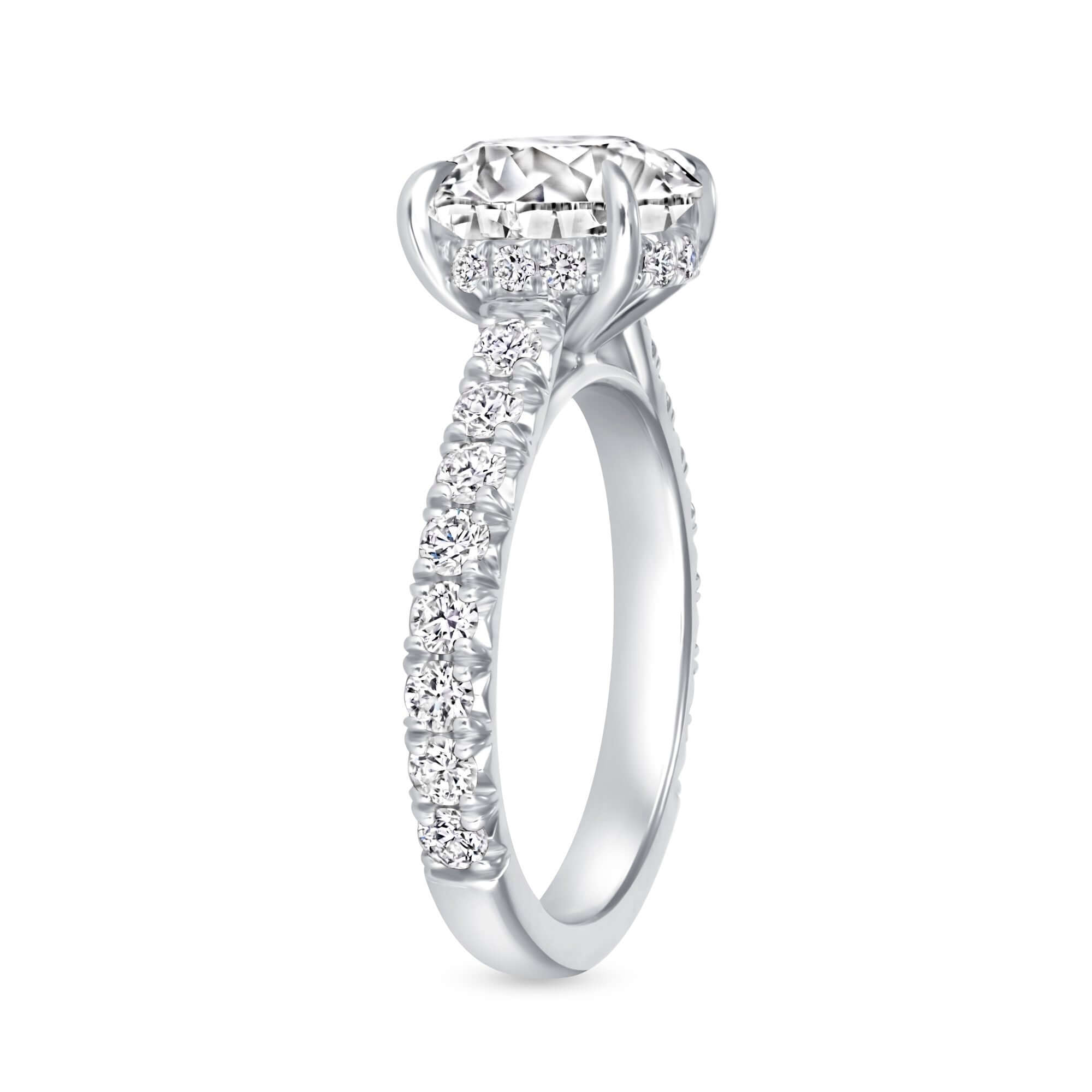 3.67 CT. Round Brilliant & Hidden Halo Diamond Ring with Pavé Band - RING