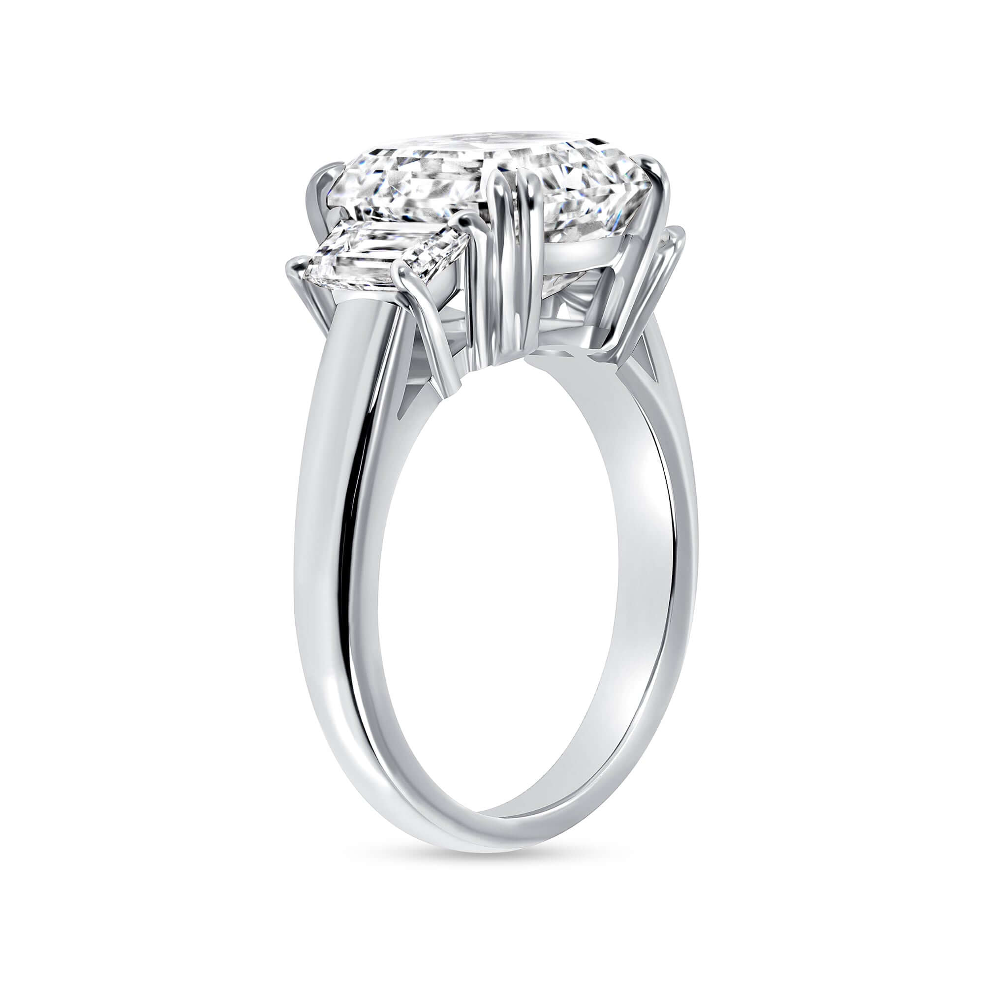 6.65 CT. Asscher & Trapezoid Cut Three Stone Diamond Riing in Platinum - Engagement Rings