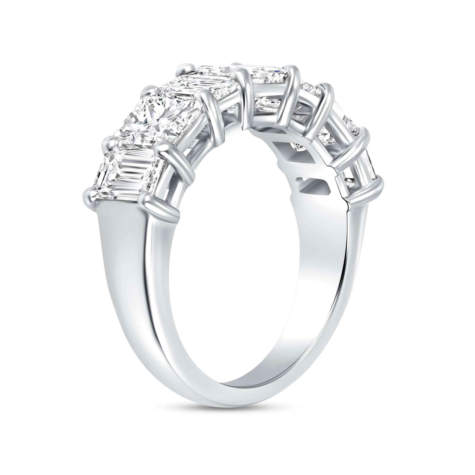 3.76 CT. Alternating Princess & Emerald Cut Diamond Half Eternity Ring in Platinum - Half Eternity Ring