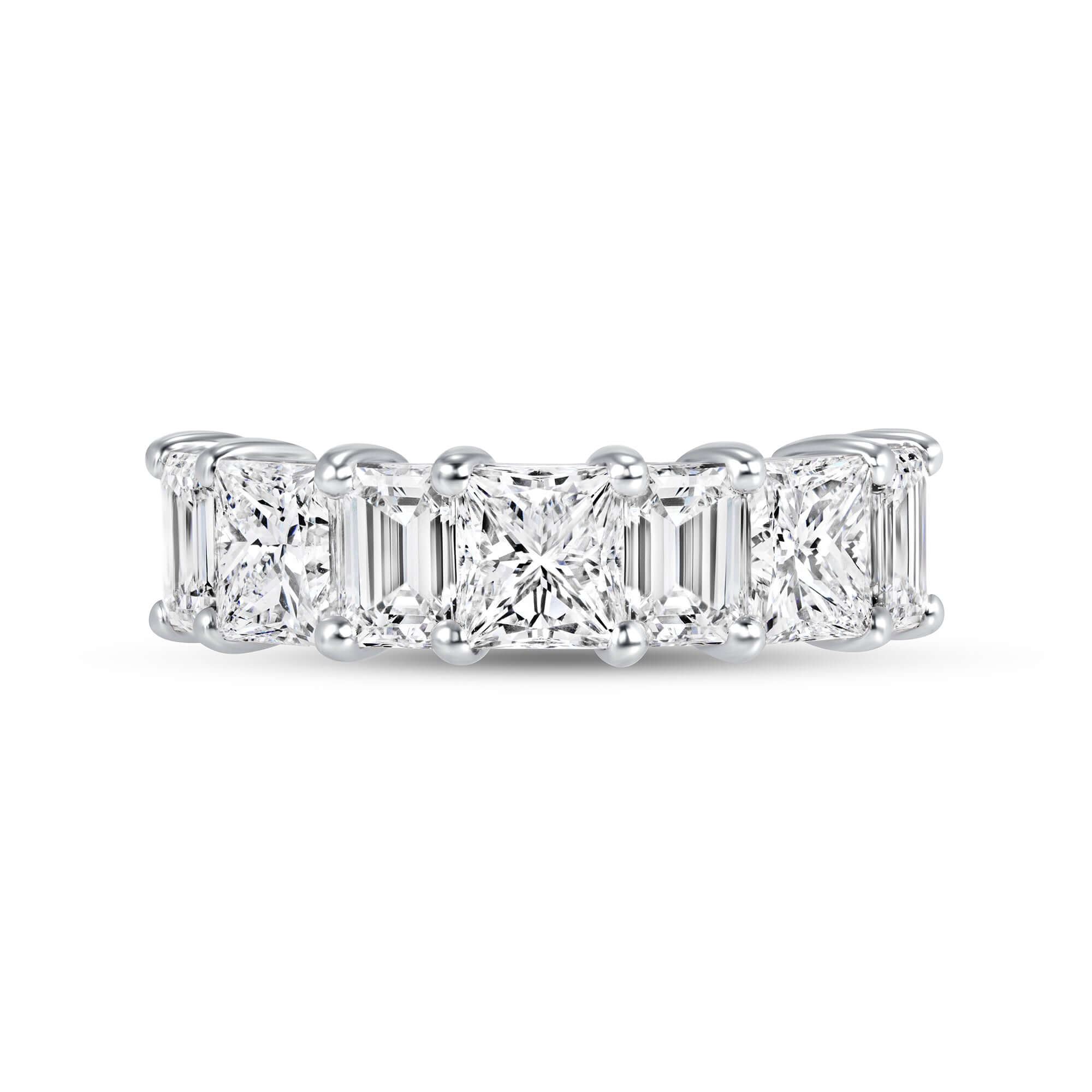3.76 CT. Alternating Princess & Emerald Cut Diamond Half Eternity Ring in Platinum - Half Eternity Ring