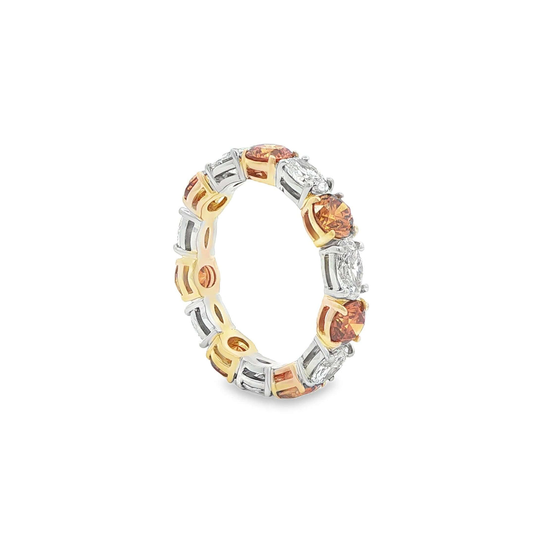 3.73CTW Eternity Fancy Color and Oval Brilliant Diamond Band in 14K Yellow Gold & Platinum - Eternity Ring